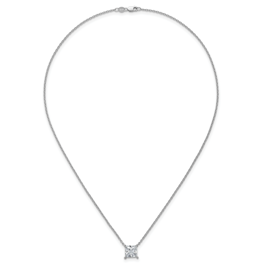 14k White Gold 3 1/2 carat Lab Grown Diamond VS/SI+ G+ Princess Complete Four Prong 18 inch Pendant Necklace