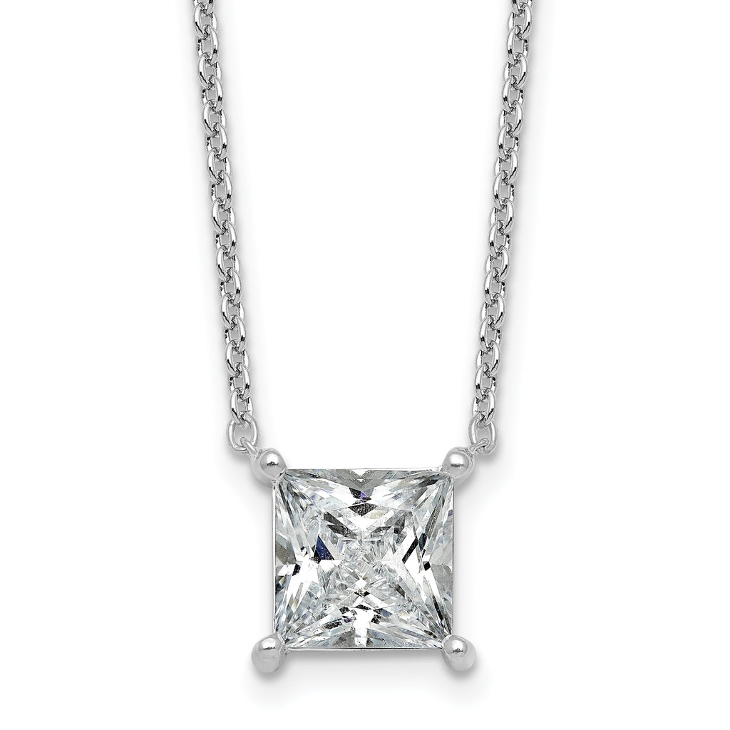 14k White Gold 3 1/2 carat Lab Grown Diamond VS/SI+ G+ Princess Complete Four Prong 18 inch Pendant Necklace