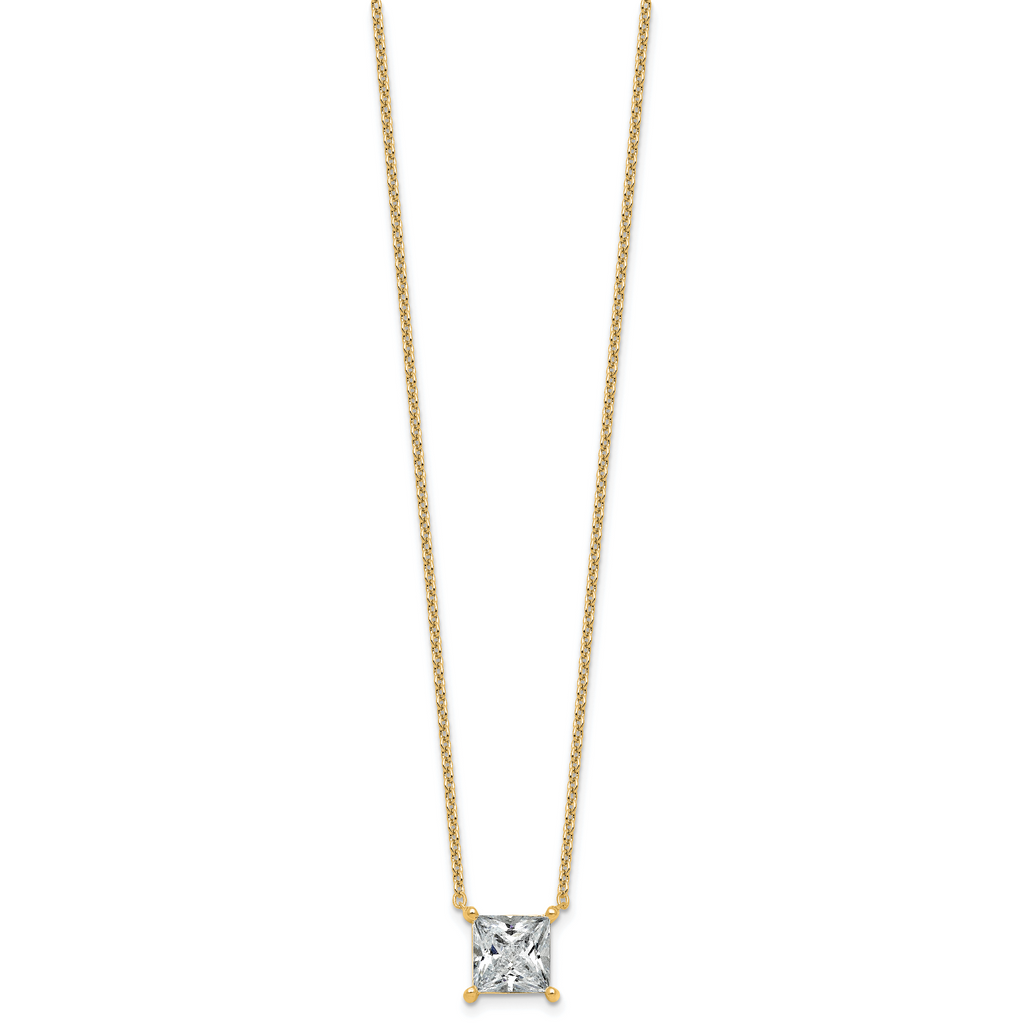 14k 3 1/2 carat Lab Grown Diamond VS+ F+ Princess Complete Four Prong 18 inch Pendant Necklace
