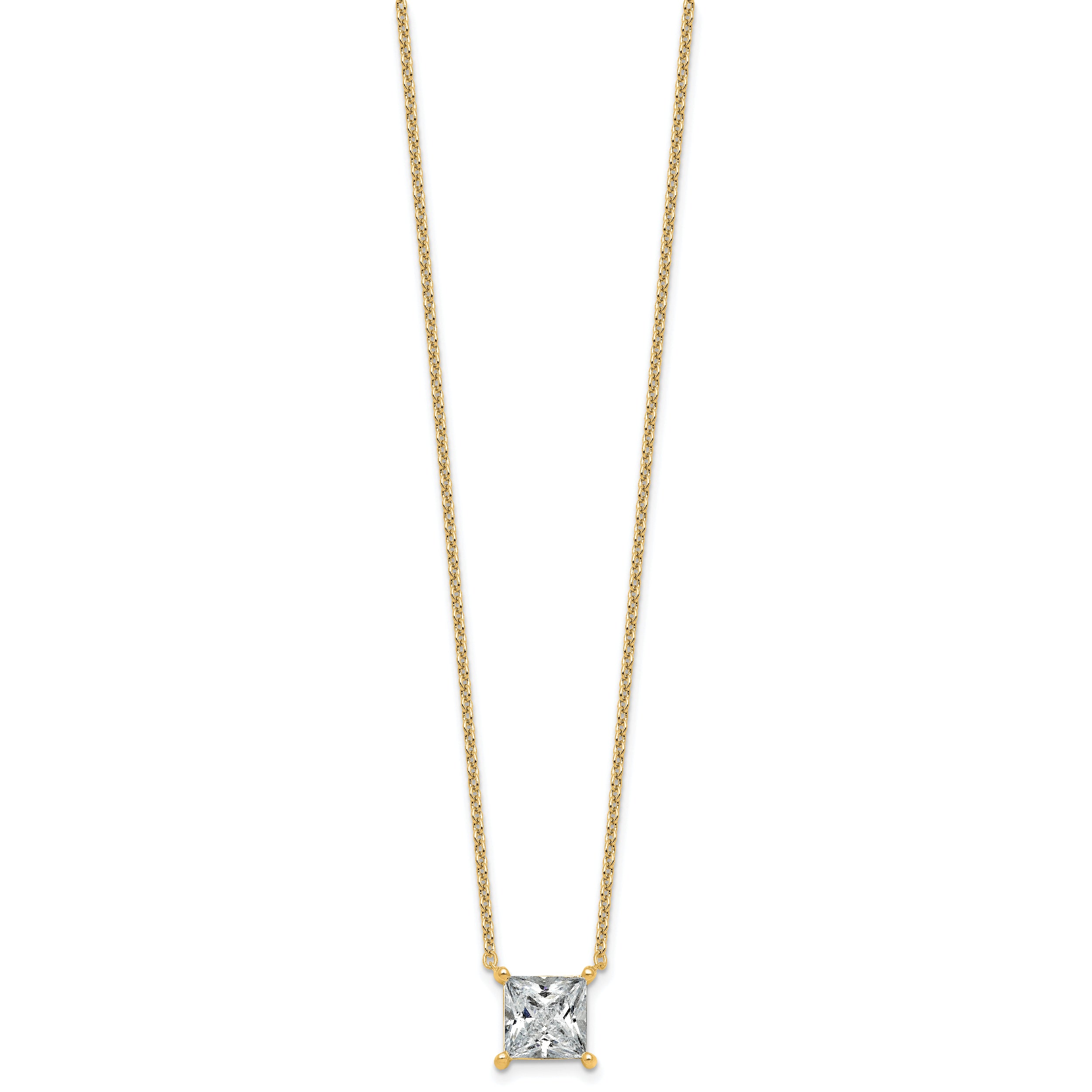 14k 3 1/2 carat Certified Lab Grown Diamond VS+ F+ Princess Complete Four Prong 18 inch Pendant Necklace