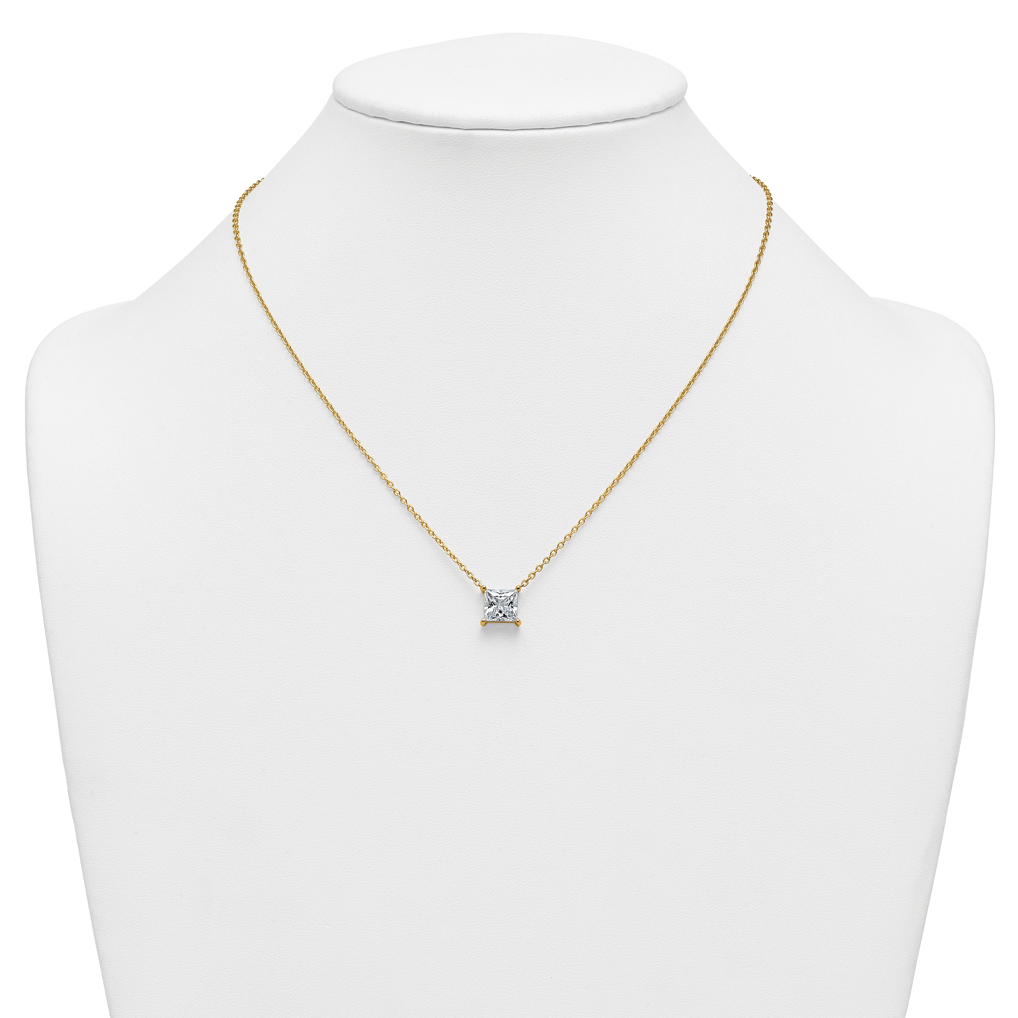 14k 3 1/2 carat Lab Grown Diamond VS+ F+ Princess Complete Four Prong 18 inch Pendant Necklace