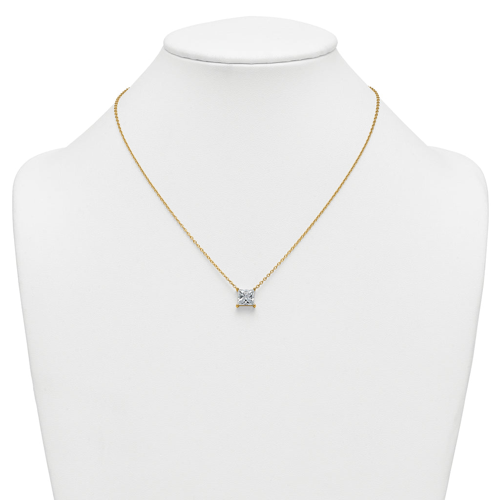 14k 3 1/2 carat Certified Lab Grown Diamond VS+ F+ Princess Complete Four Prong 18 inch Pendant Necklace
