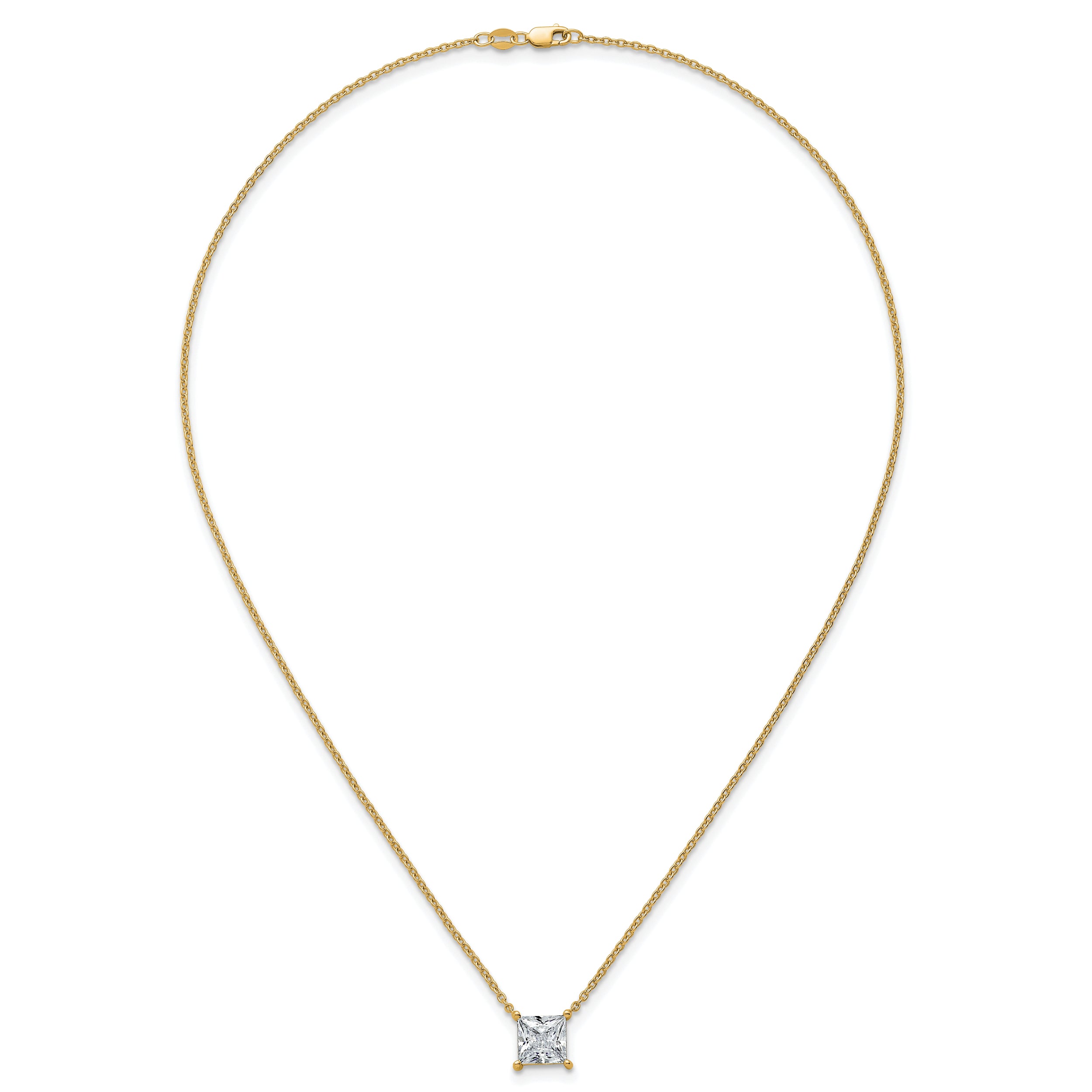 14k 3 1/2 carat Lab Grown Diamond VS+ F+ Princess Complete Four Prong 18 inch Pendant Necklace