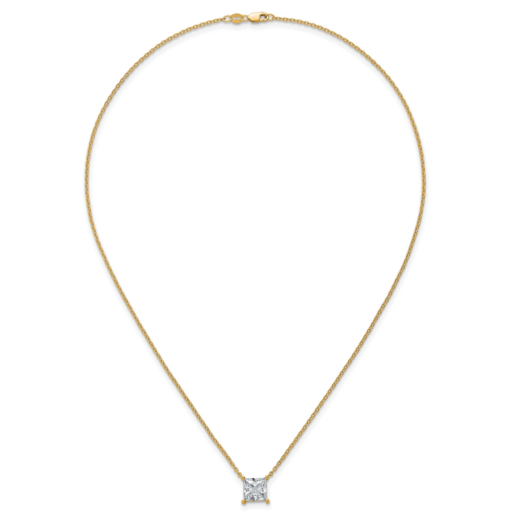 14k 3 1/2 carat Certified Lab Grown Diamond VS+ F+ Princess Complete Four Prong 18 inch Pendant Necklace
