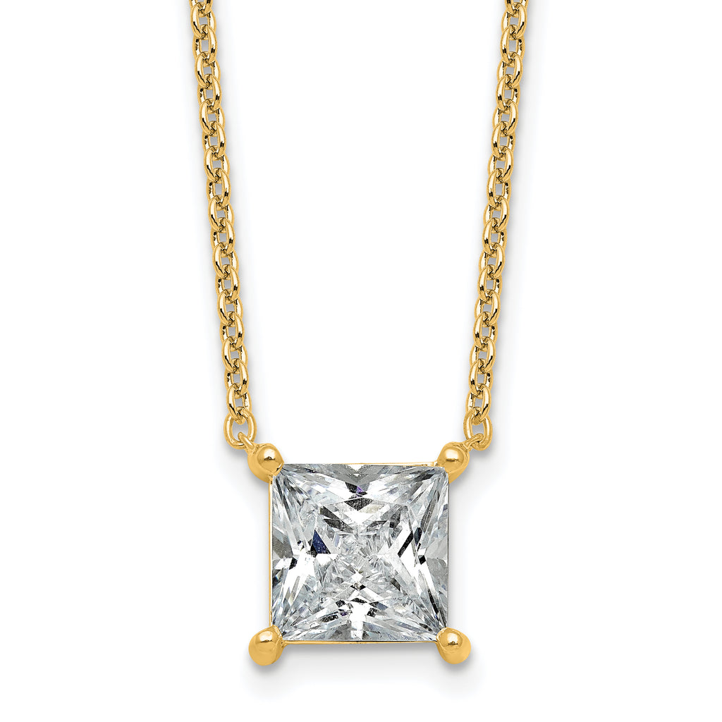14k 3 1/2 carat Lab Grown Diamond VS+ F+ Princess Complete Four Prong 18 inch Pendant Necklace