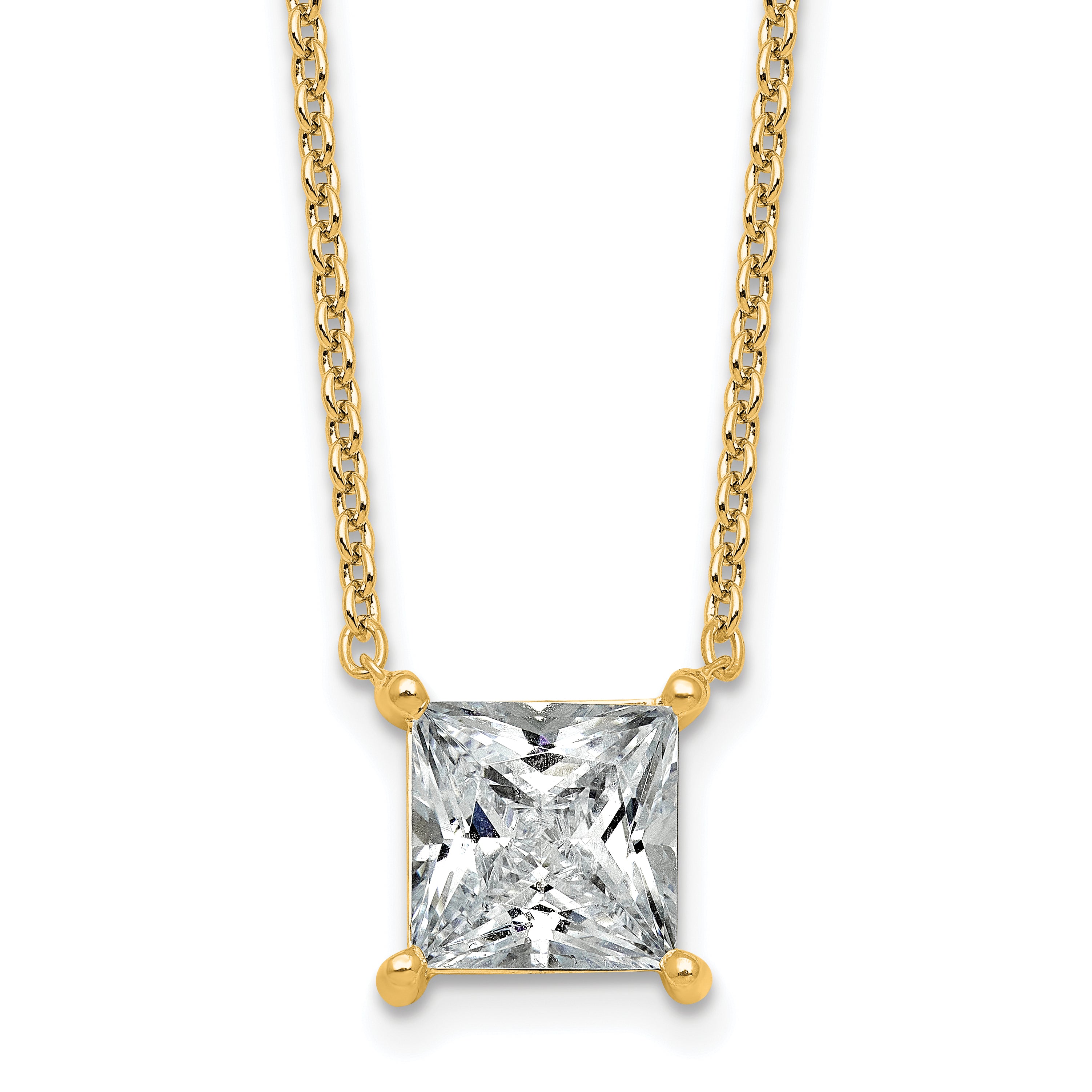 14k 3 1/2 carat Lab Grown Diamond VS+ F+ Princess Complete Four Prong 18 inch Pendant Necklace
