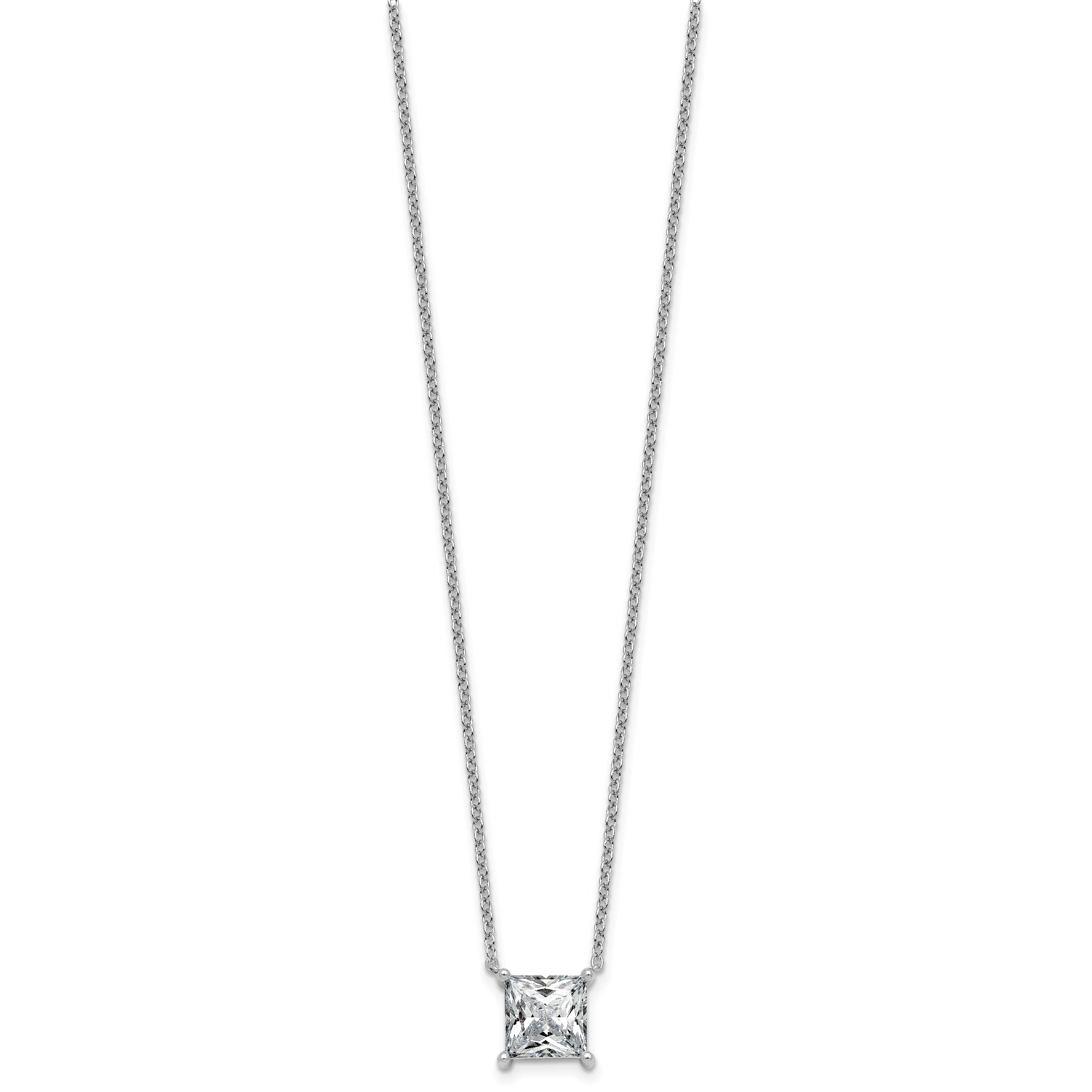 14k White Gold 4 carat Lab Grown Diamond VS/SI+ G+ Princess Complete Four Prong 18 inch Pendant Necklace