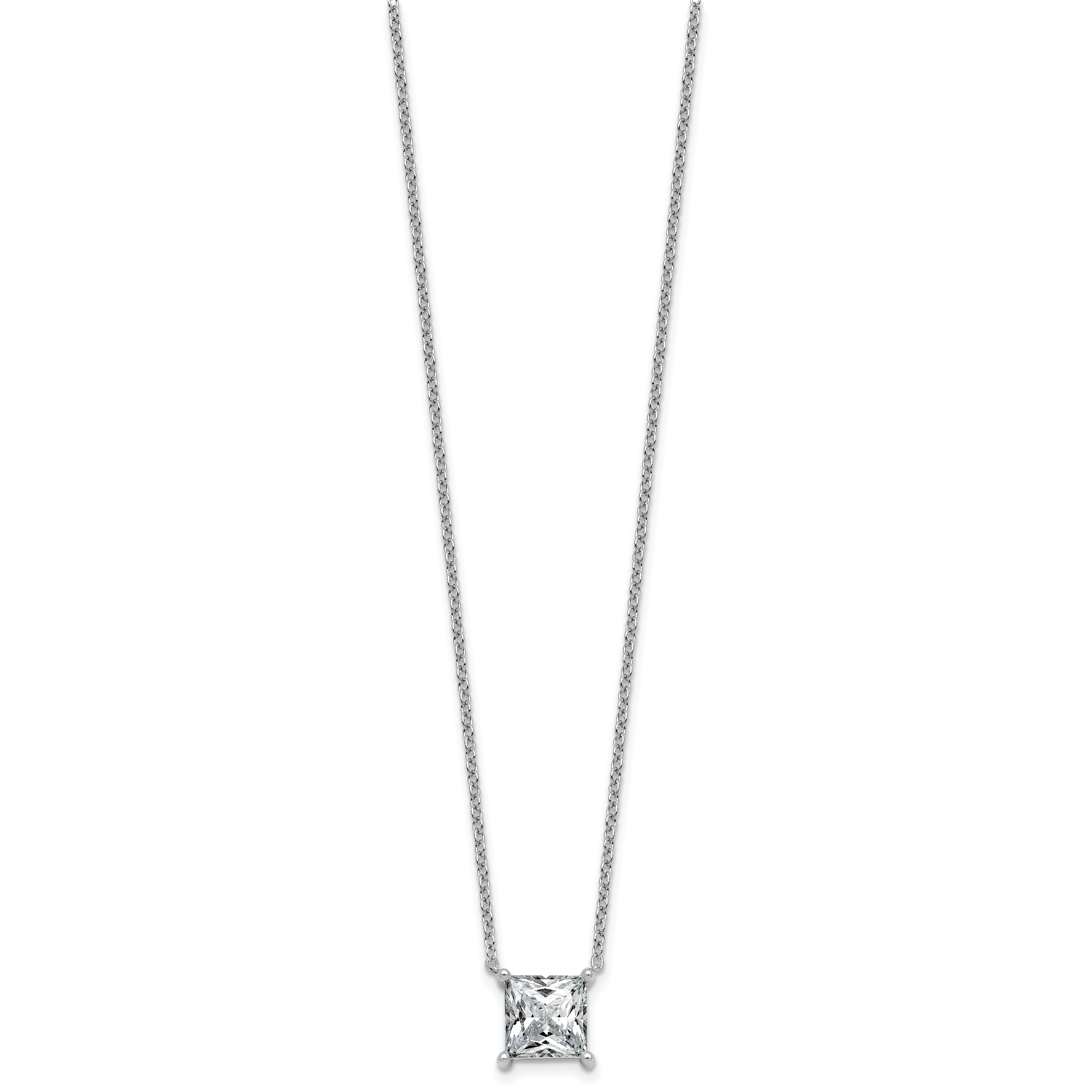 14k White Gold 4 carat Lab Grown Diamond VS/SI+ G+ Princess Complete Four Prong 18 inch Pendant Necklace Secondary image