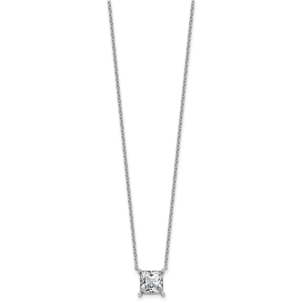 14k White Gold 4 carat Lab Grown Diamond VS/SI+ G+ Princess Complete Four Prong 18 inch Pendant Necklace