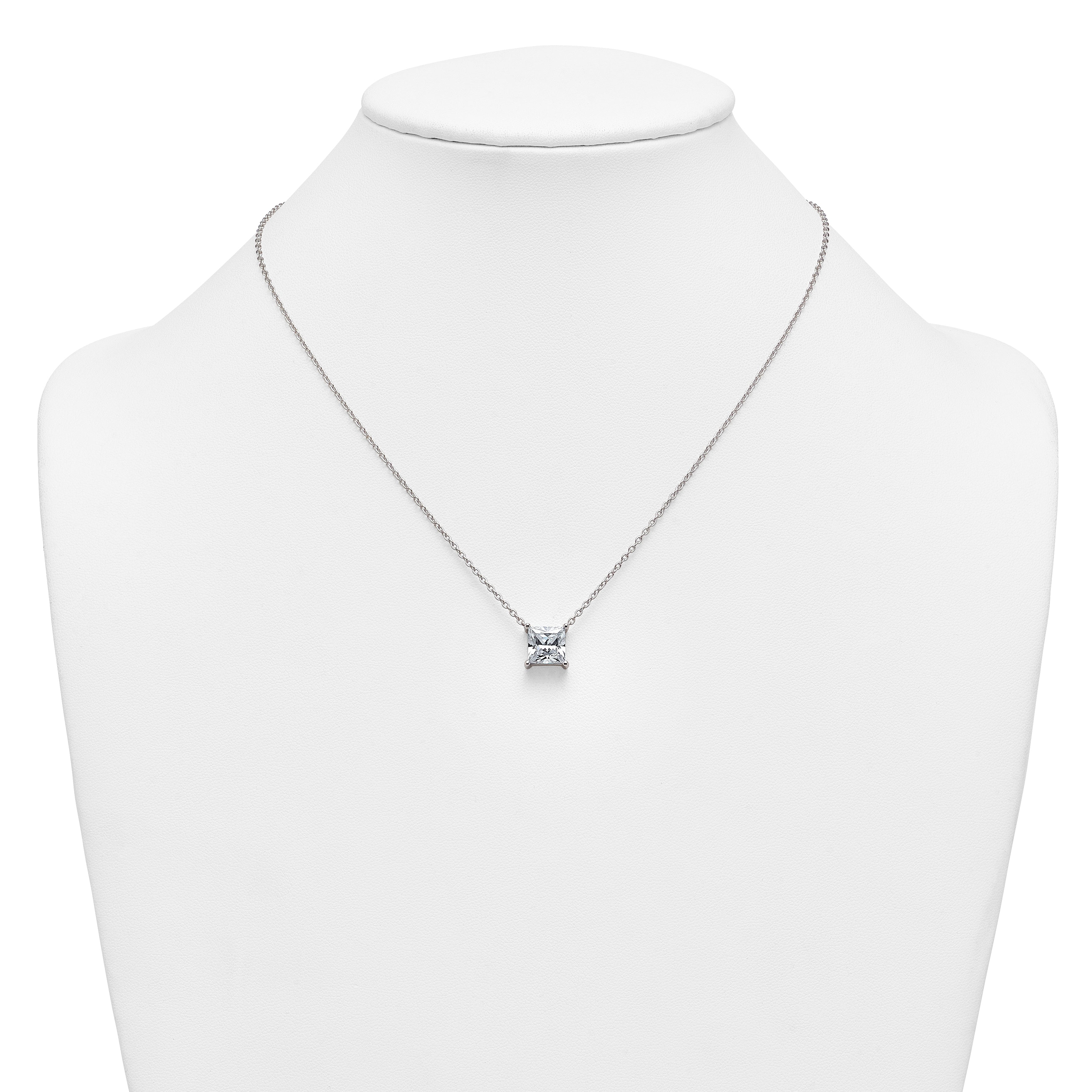14k White Gold 4 carat Lab Grown Diamond VS/SI+ G+ Princess Complete Four Prong 18 inch Pendant Necklace
