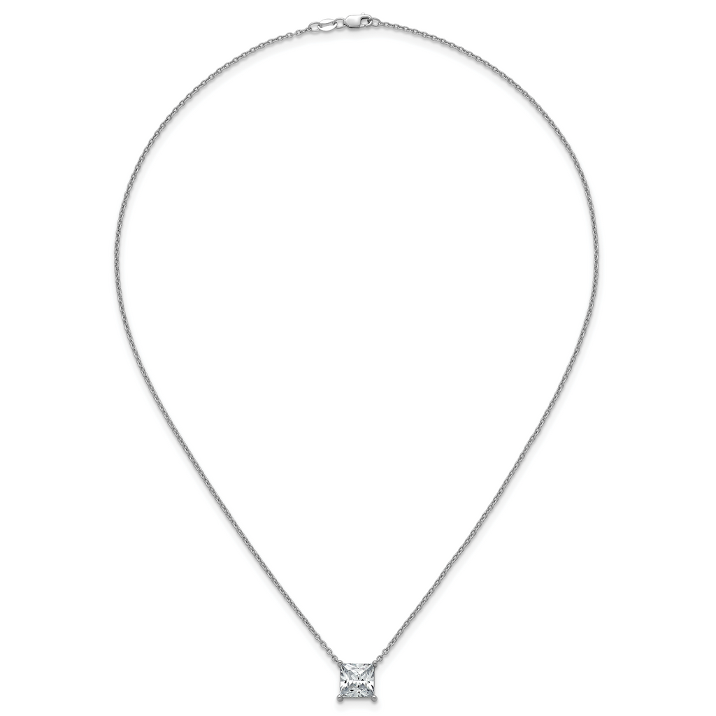 14k White Gold 4 carat Lab Grown Diamond VS/SI+ G+ Princess Complete Four Prong 18 inch Pendant Necklace