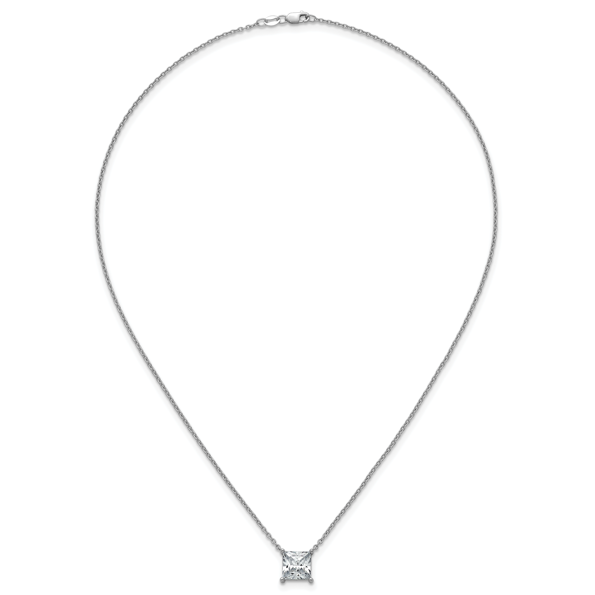 14k White Gold 4 carat Certified Lab Grown Diamond VS/SI+ G+ Princess Complete Four Prong 18 inch Pendant Necklace