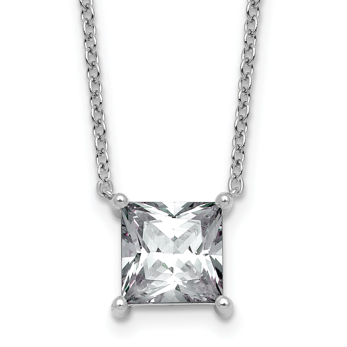 14k White Gold 4 carat Lab Grown Diamond VS/SI+ G+ Princess Complete Four Prong 18 inch Pendant Necklace