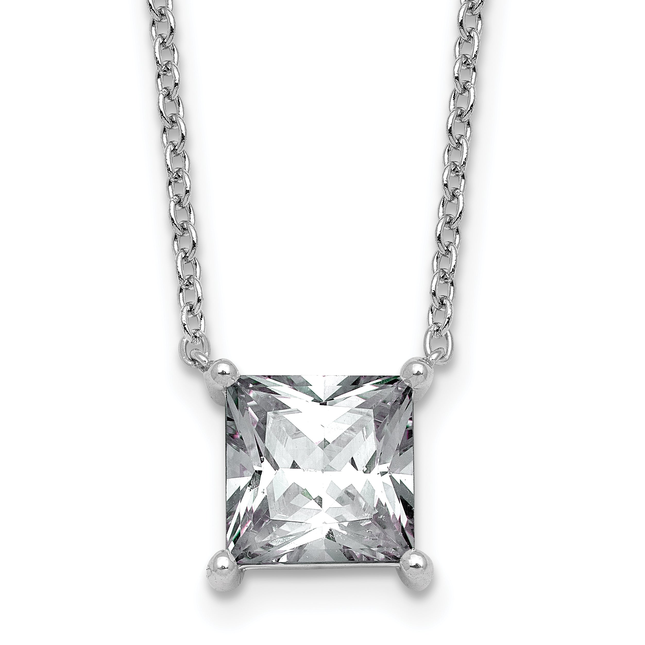 14k White Gold 4 carat Certified Lab Grown Diamond VS/SI+ G+ Princess Complete Four Prong 18 inch Pendant Necklace