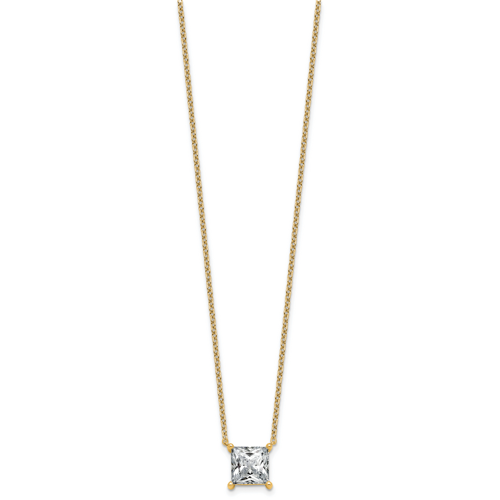 14k 4 carat Lab Grown Diamond VS+ F+ Princess Complete Four Prong 18 inch Pendant Necklace