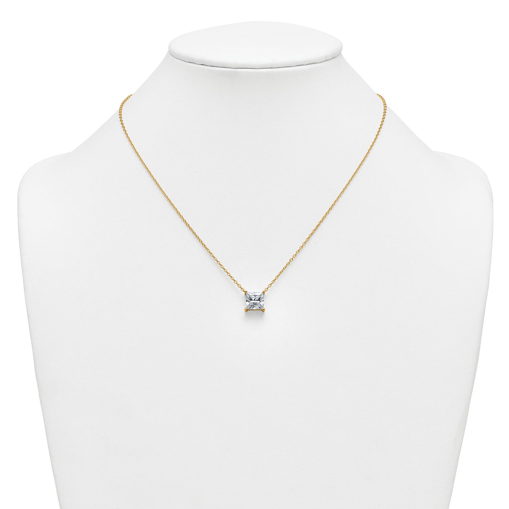 14k 4 carat Certified Lab Grown Diamond VS+ F+ Princess Complete Four Prong 18 inch Pendant Necklace