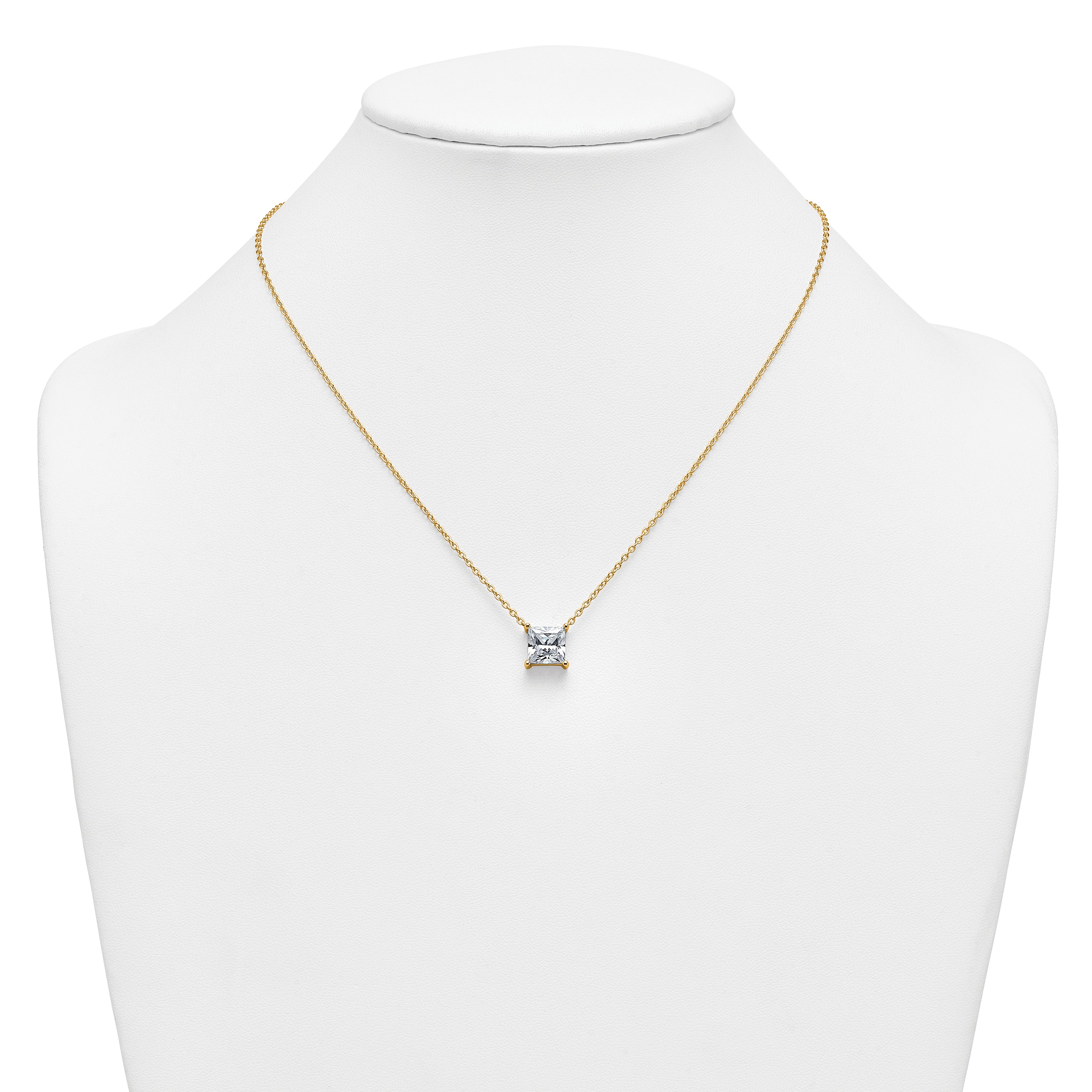 14k 4 carat Lab Grown Diamond VS+ F+ Princess Complete Four Prong 18 inch Pendant Necklace