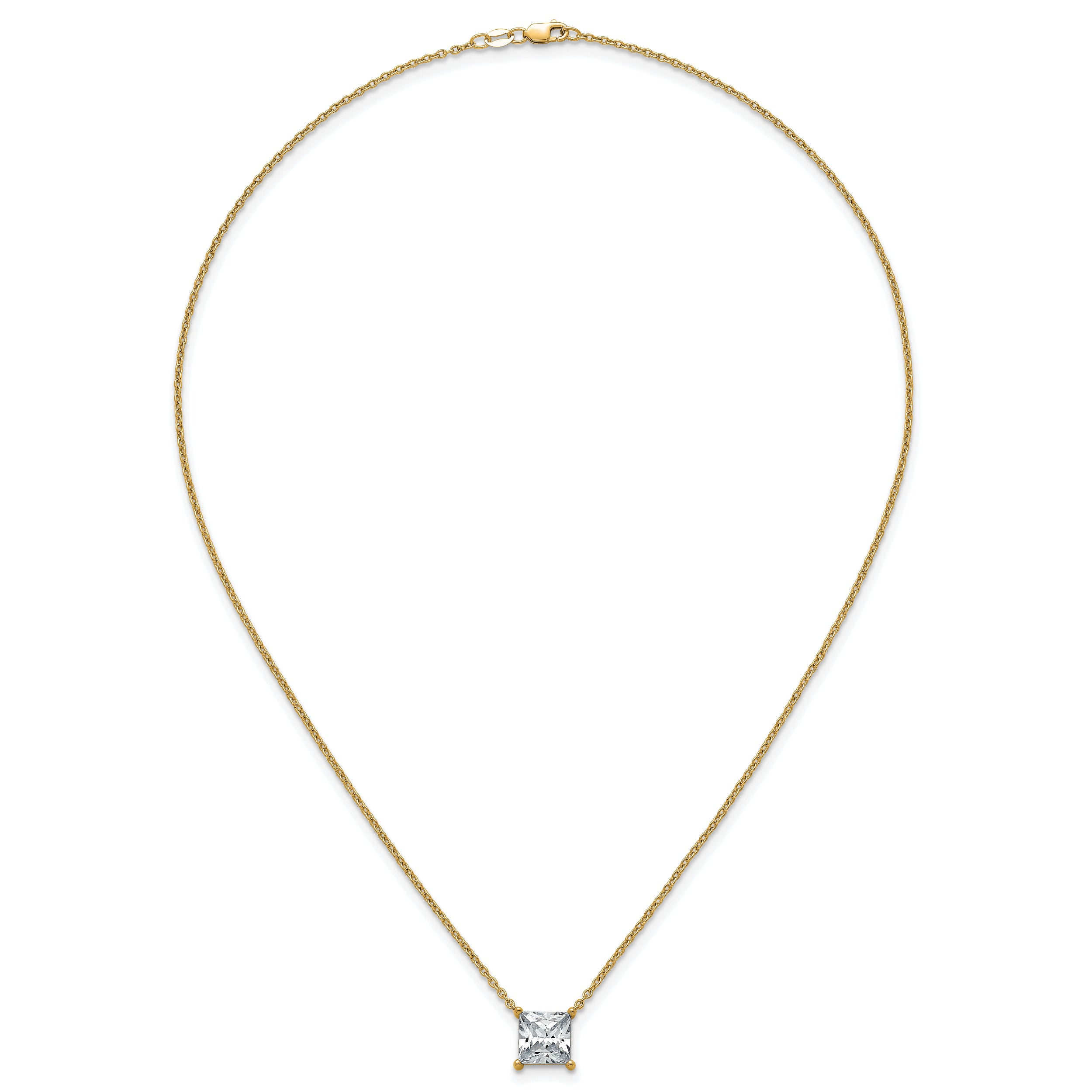 14k 4 carat Lab Grown Diamond VS+ F+ Princess Complete Four Prong 18 inch Pendant Necklace