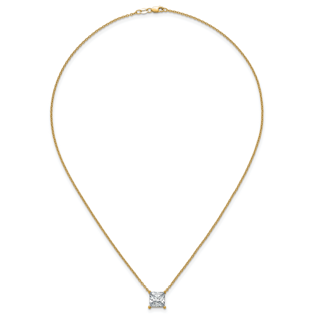 14k 4 carat Lab Grown Diamond VS+ F+ Princess Complete Four Prong 18 inch Pendant Necklace