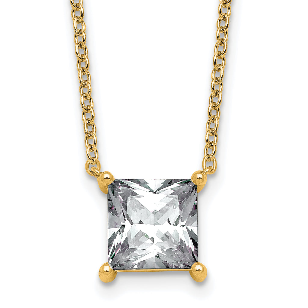 14k 4 carat Lab Grown Diamond VS+ F+ Princess Complete Four Prong 18 inch Pendant Necklace