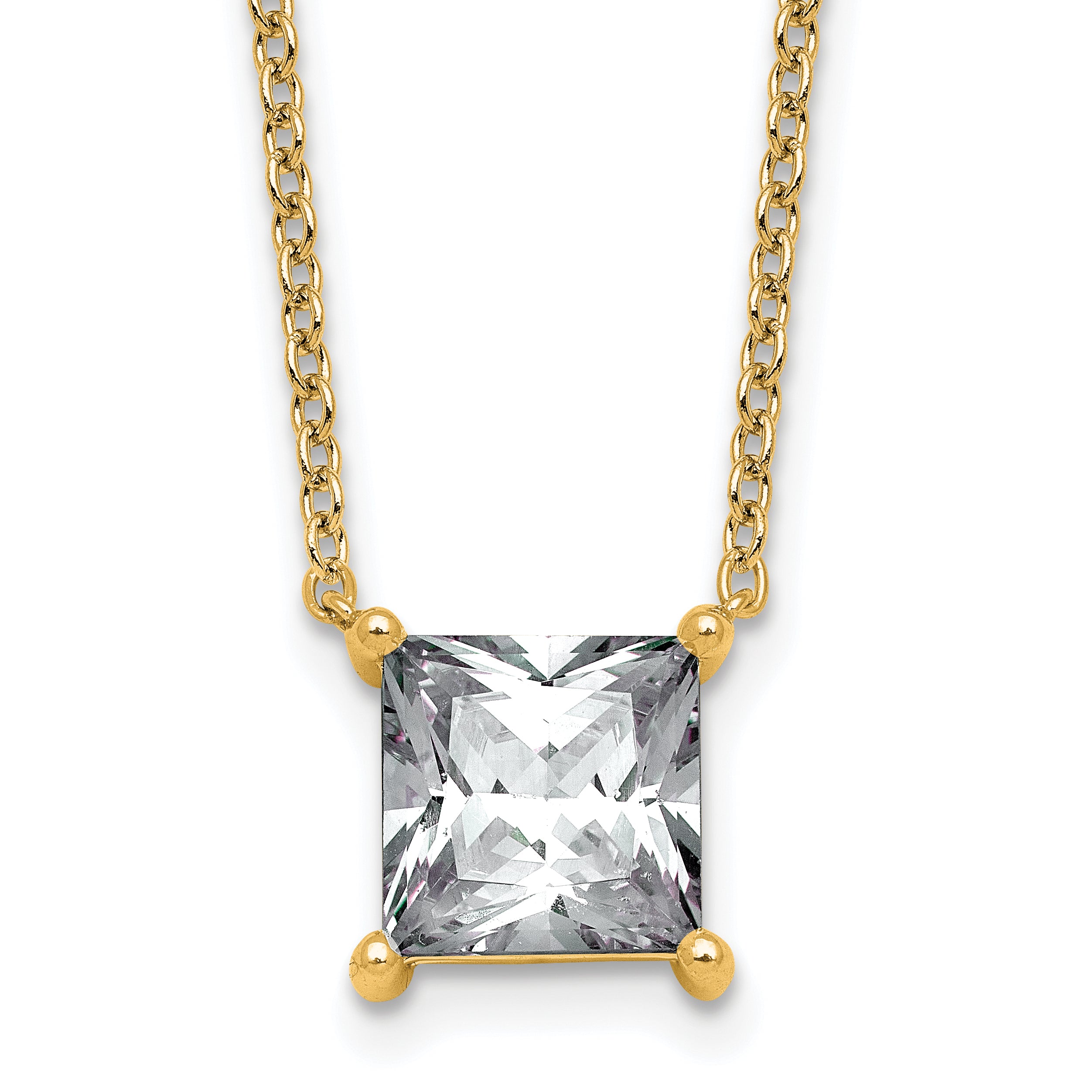 14k 4 carat Lab Grown Diamond VS+ F+ Princess Complete Four Prong 18 inch Pendant Necklace