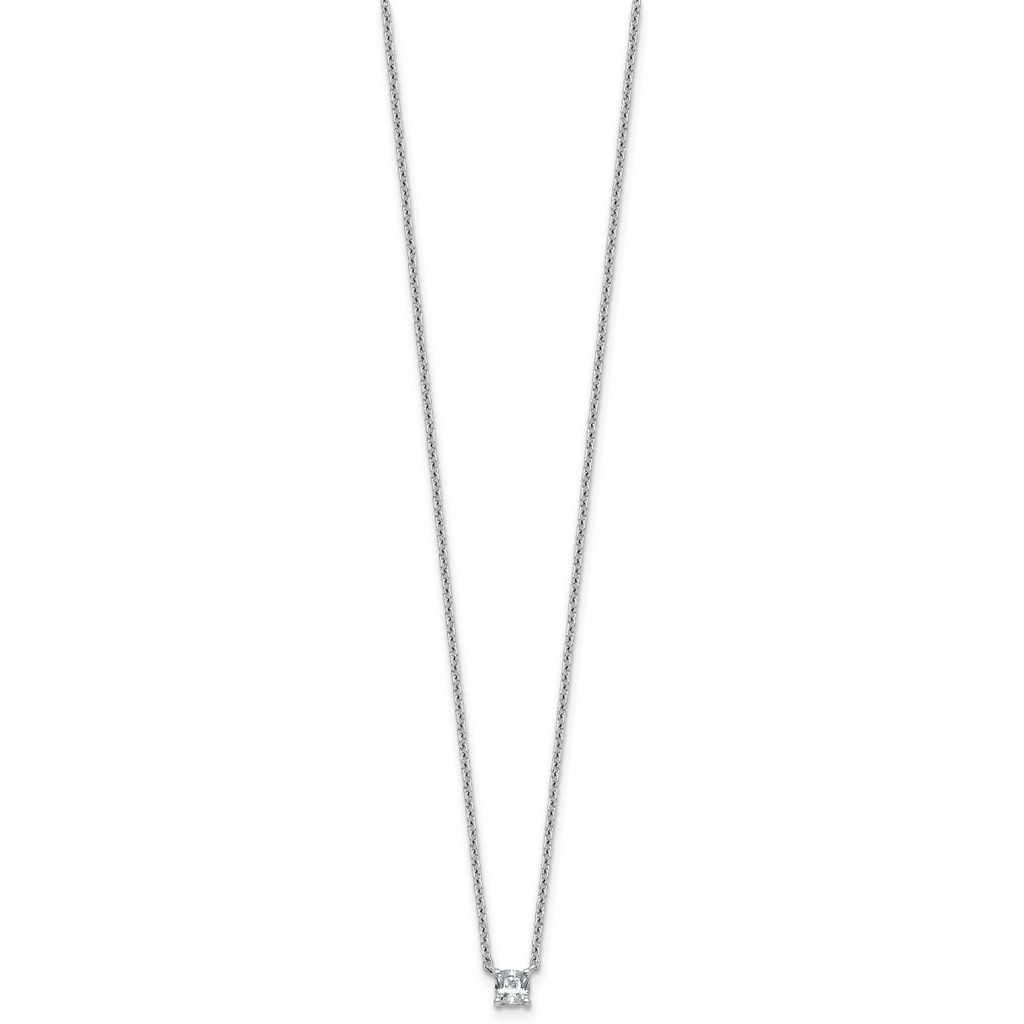 14k White Gold 1/4 carat Lab Grown Diamond VS+ F+ Cushion Complete 18 inch Four Prong Pendant Necklace