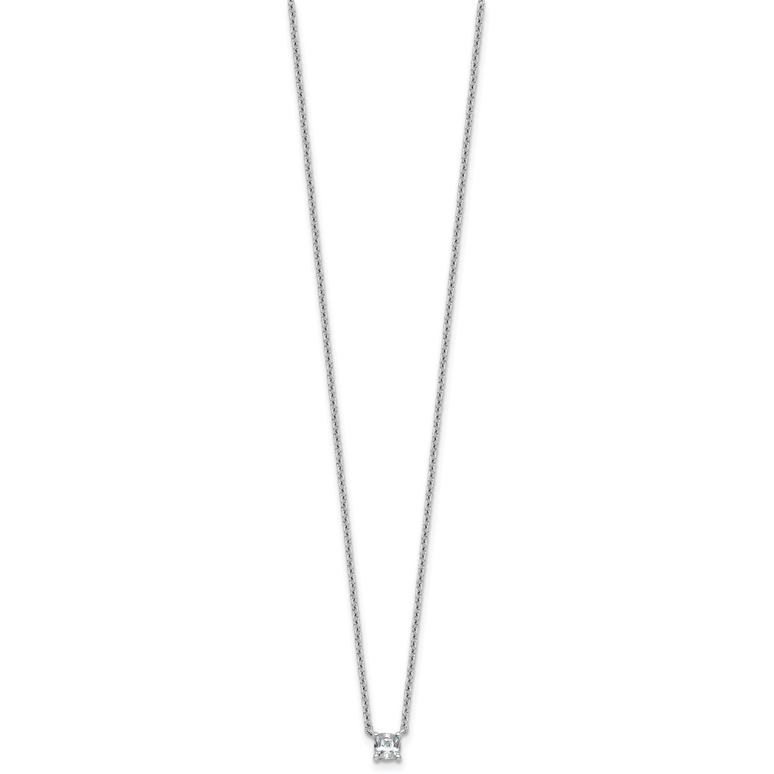 14k White Gold 1/4 carat Lab Grown Diamond VS+ F+ Cushion Complete 18 inch Four Prong Pendant Necklace