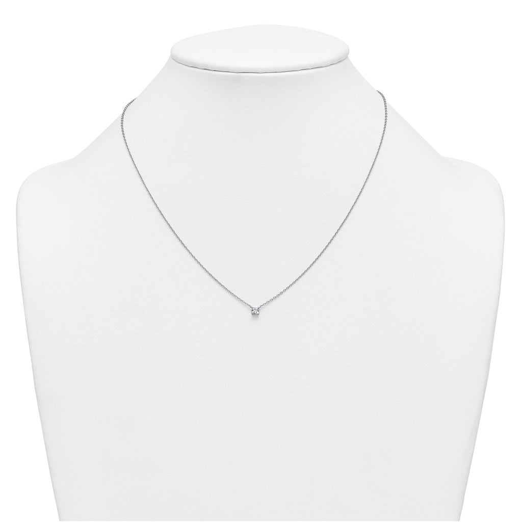 14k White Gold 1/4 carat Lab Grown Diamond VS+ F+ Cushion Complete 18 inch Four Prong Pendant Necklace
