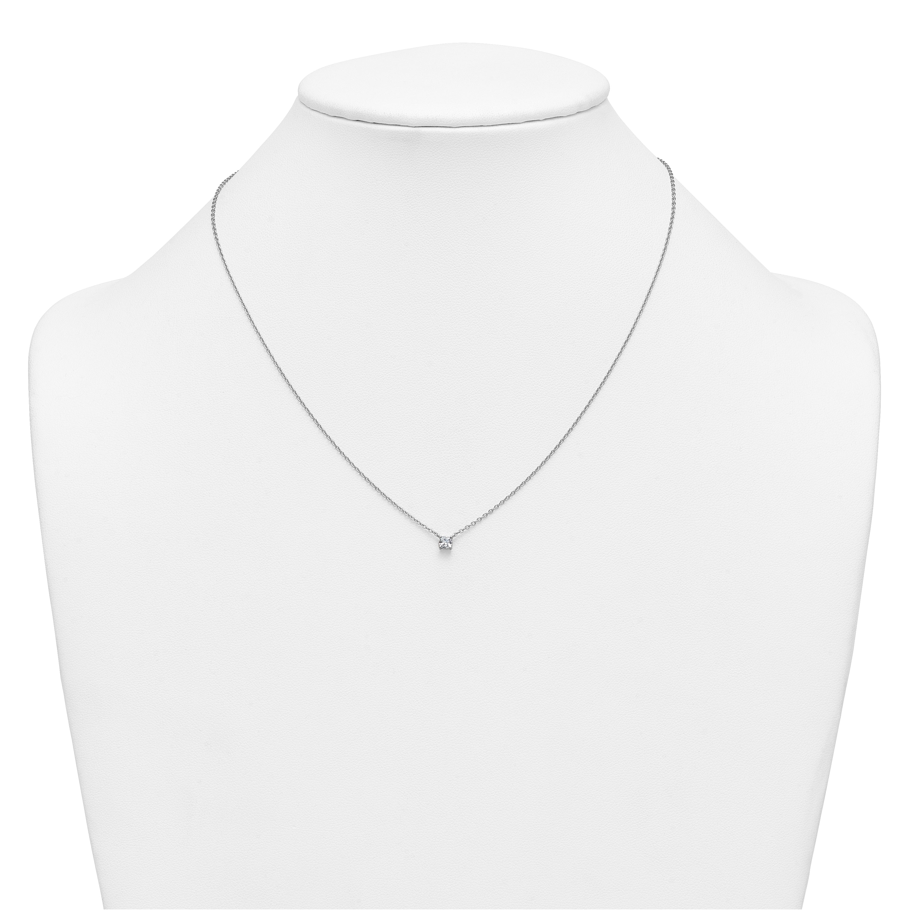 14k White Gold 1/4 carat Lab Grown Diamond VS+ F+ Cushion Complete 18 inch Four Prong Pendant Necklace