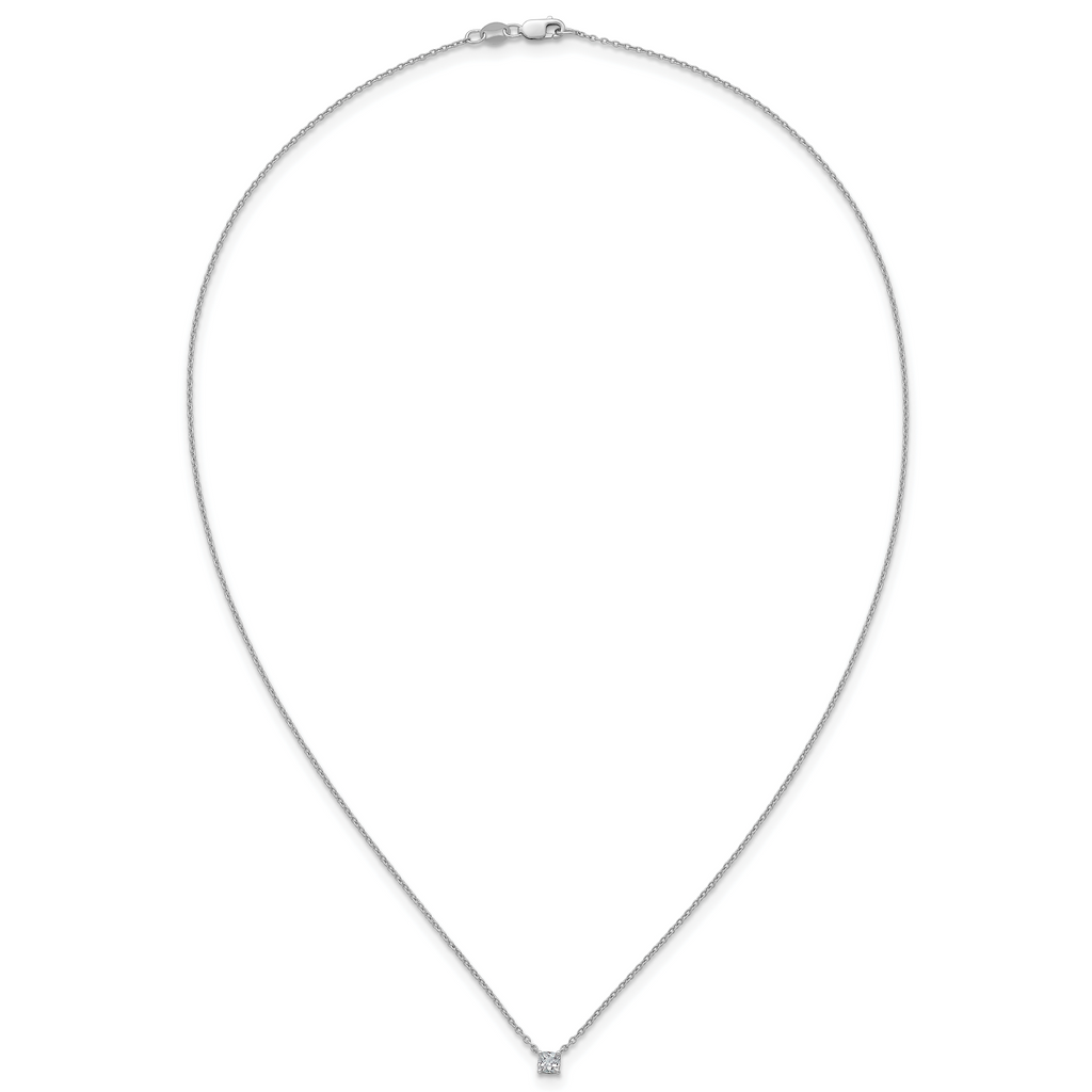 14k White Gold 1/4 carat Lab Grown Diamond VS+ F+ Cushion Complete 18 inch Four Prong Pendant Necklace