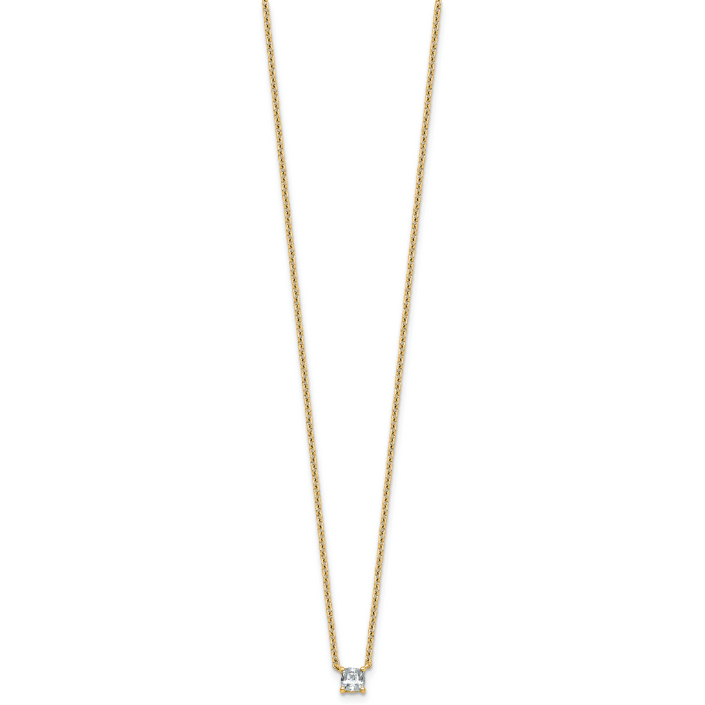 14k 1/4 carat Lab Grown Diamond VS+ F+ Cushion Complete 18 inch Four Prong Pendant Necklace