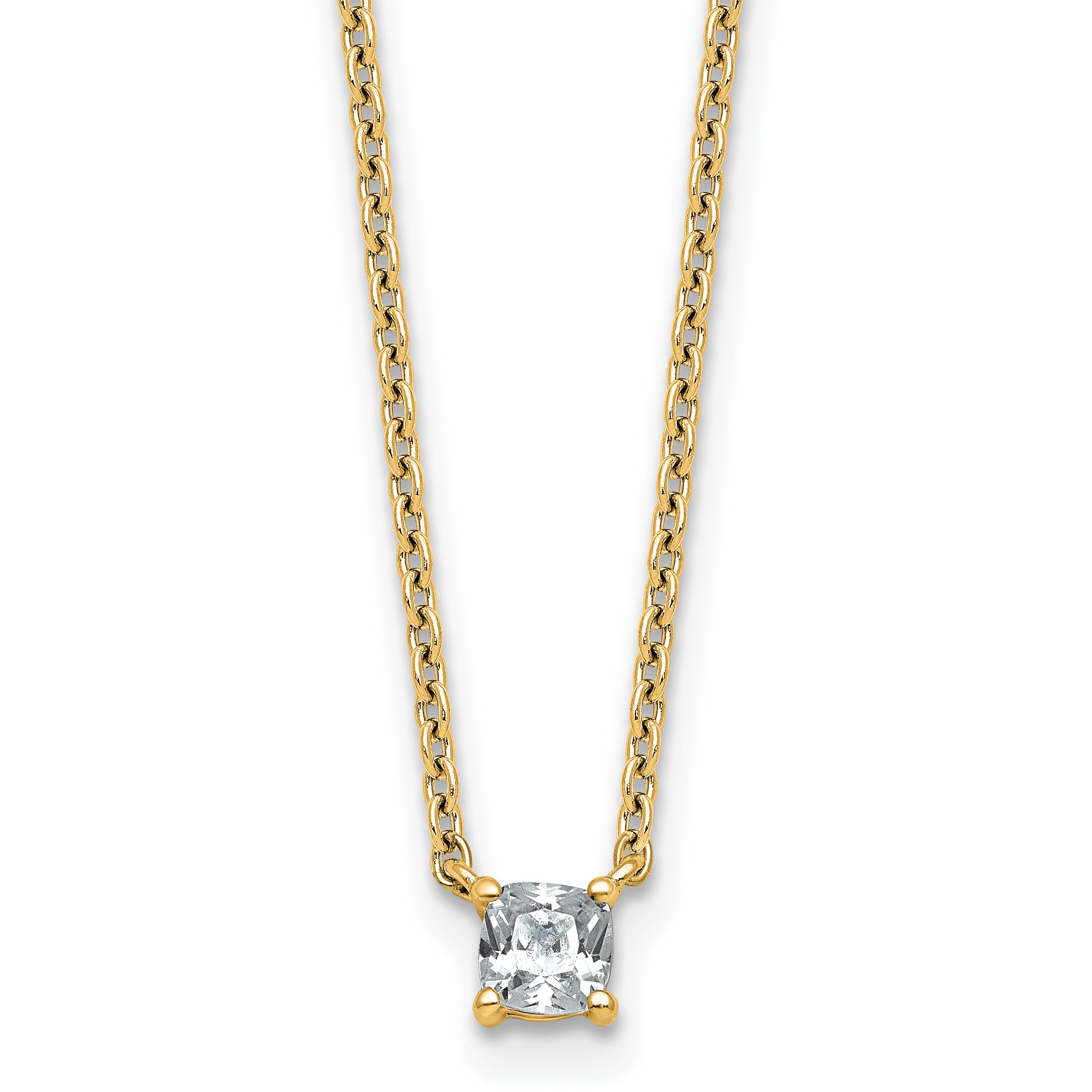 14k 1/4 carat Lab Grown Diamond VS+ F+ Cushion Complete 18 inch Four Prong Pendant Necklace