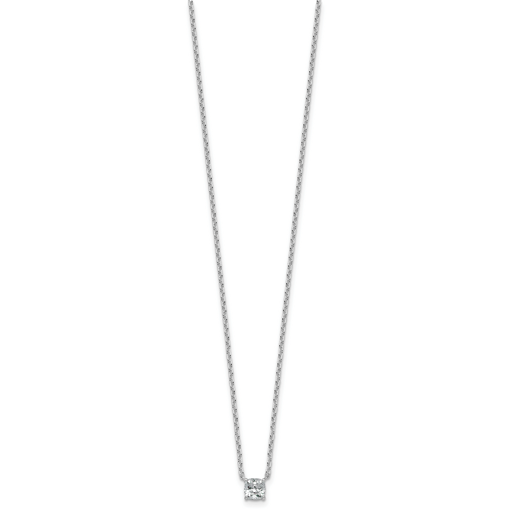 14k White Gold 1/2 carat Lab Grown Diamond VS+ F+ Cushion Complete 18 inch Four Prong Pendant Necklace