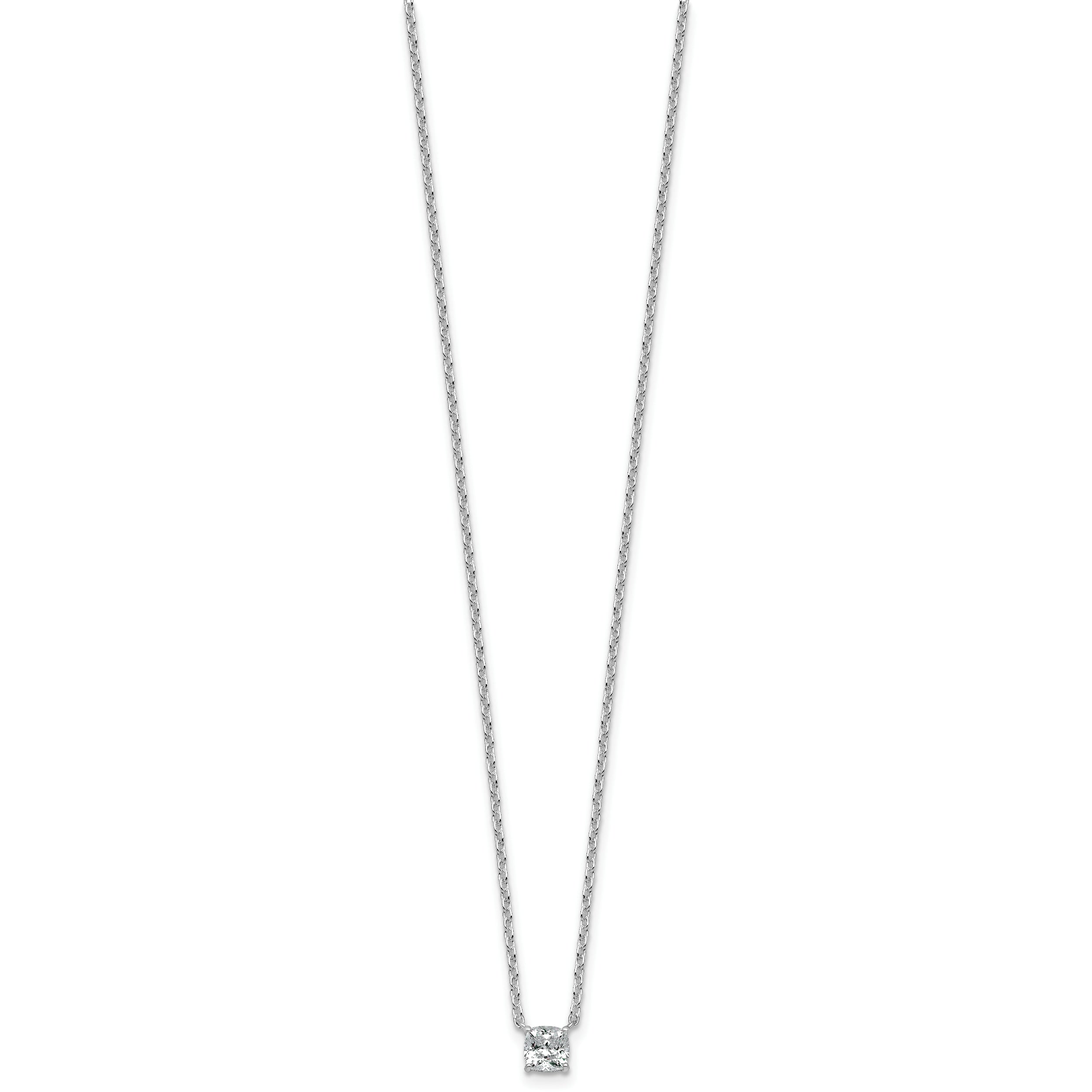 14k White Gold 1/2 carat Lab Grown Diamond VS+ F+ Cushion Complete 18 inch Four Prong Pendant Necklace