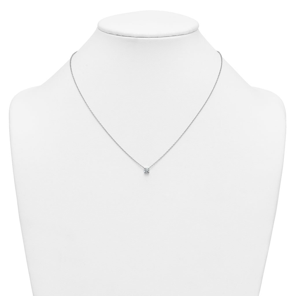 14k White Gold 1/2 carat Lab Grown Diamond VS+ F+ Cushion Complete 18 inch Four Prong Pendant Necklace