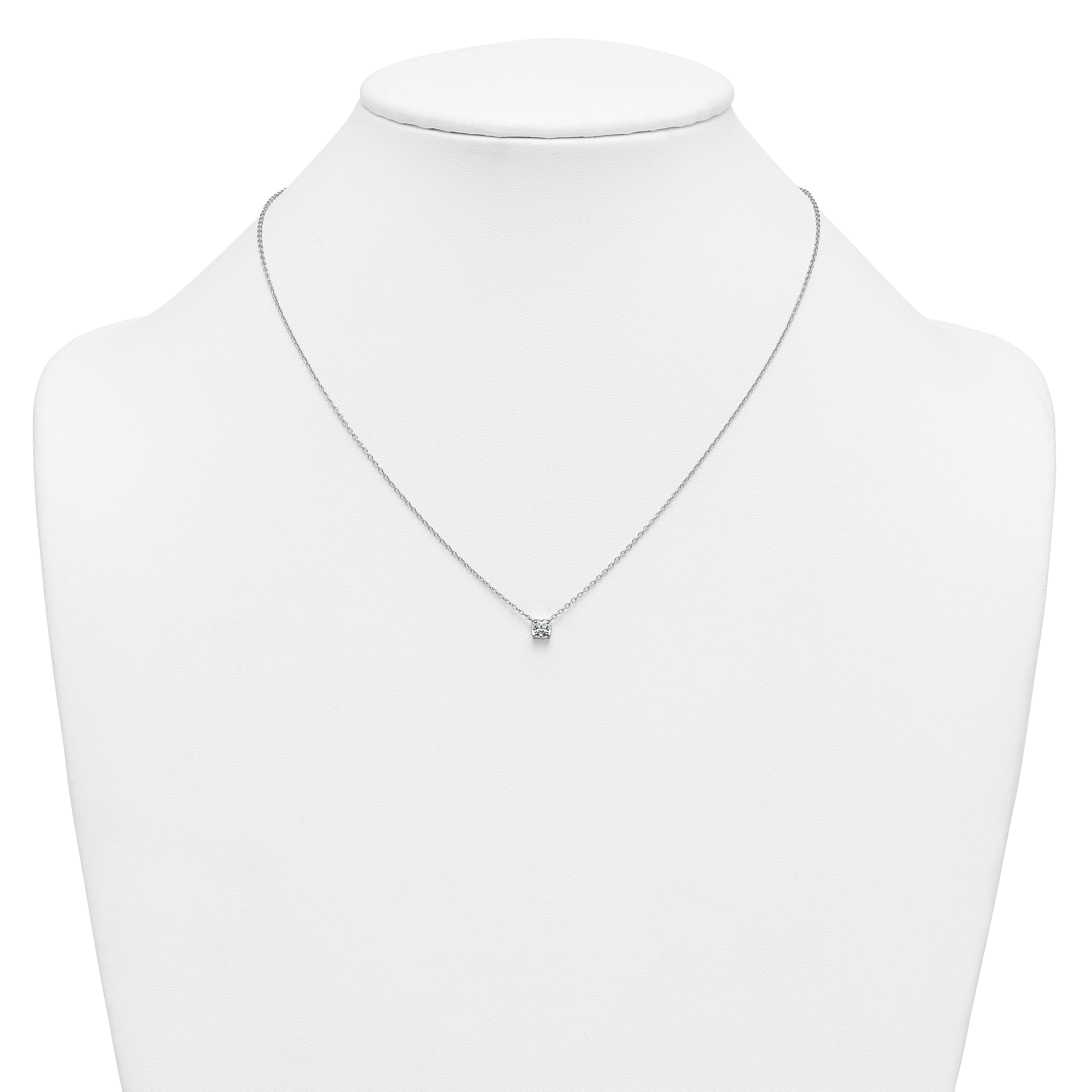 14k White Gold 1/2 carat Lab Grown Diamond VS+ F+ Cushion Complete 18 inch Four Prong Pendant Necklace