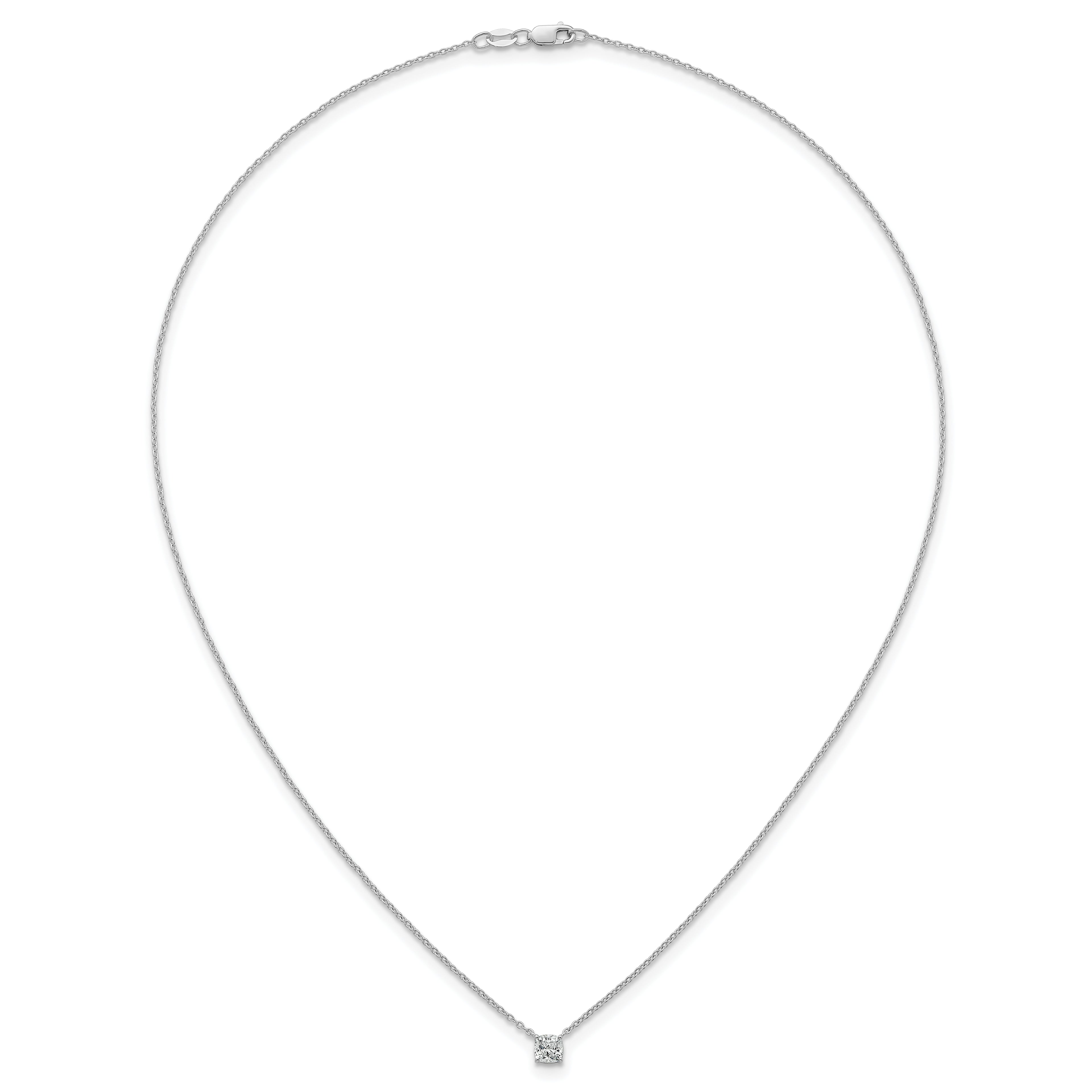 14k White Gold 1/2 carat Lab Grown Diamond VS+ F+ Cushion Complete 18 inch Four Prong Pendant Necklace