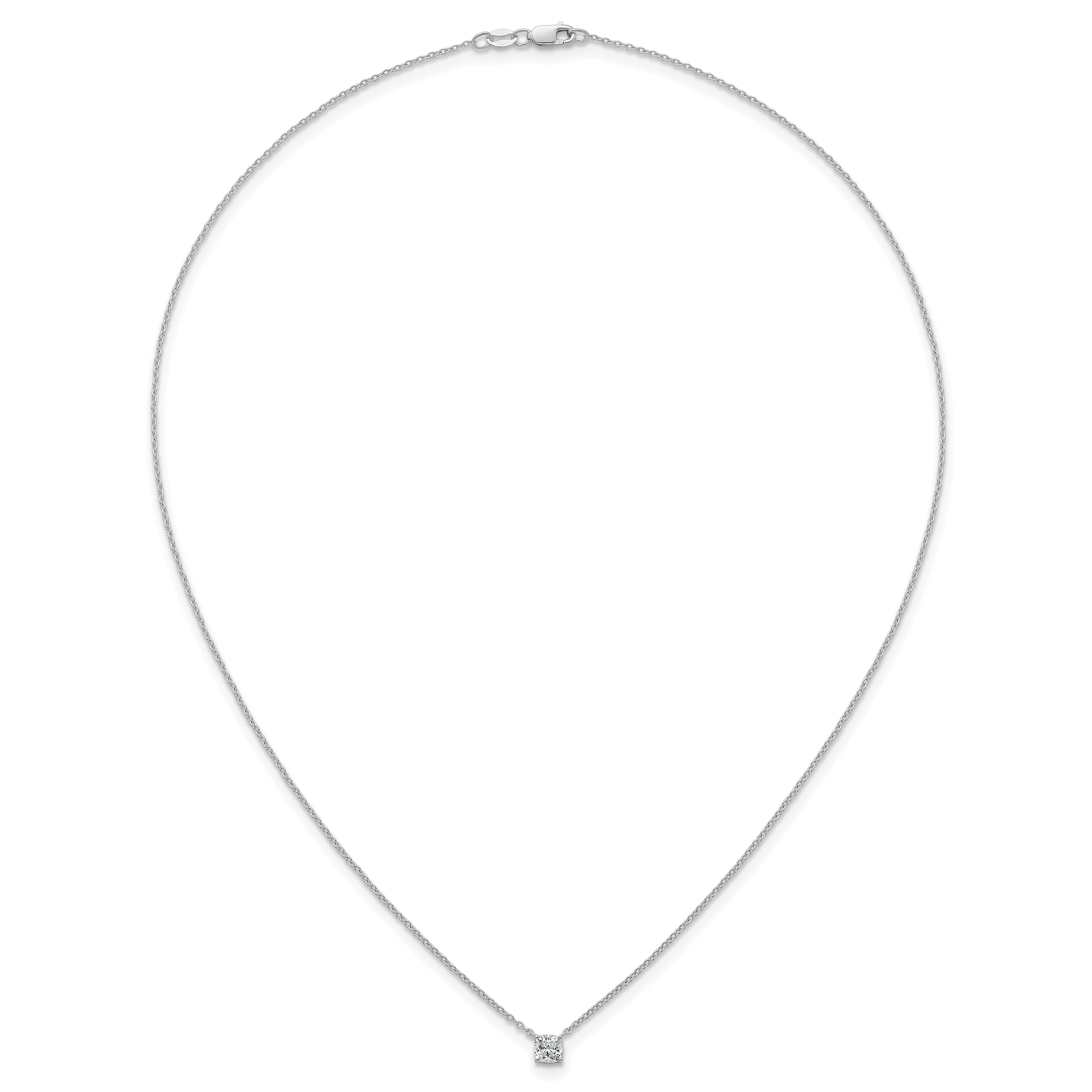 14k White Gold 1/2 carat Lab Grown Diamond VS+ F+ Cushion Complete 18 inch Four Prong Pendant Necklace