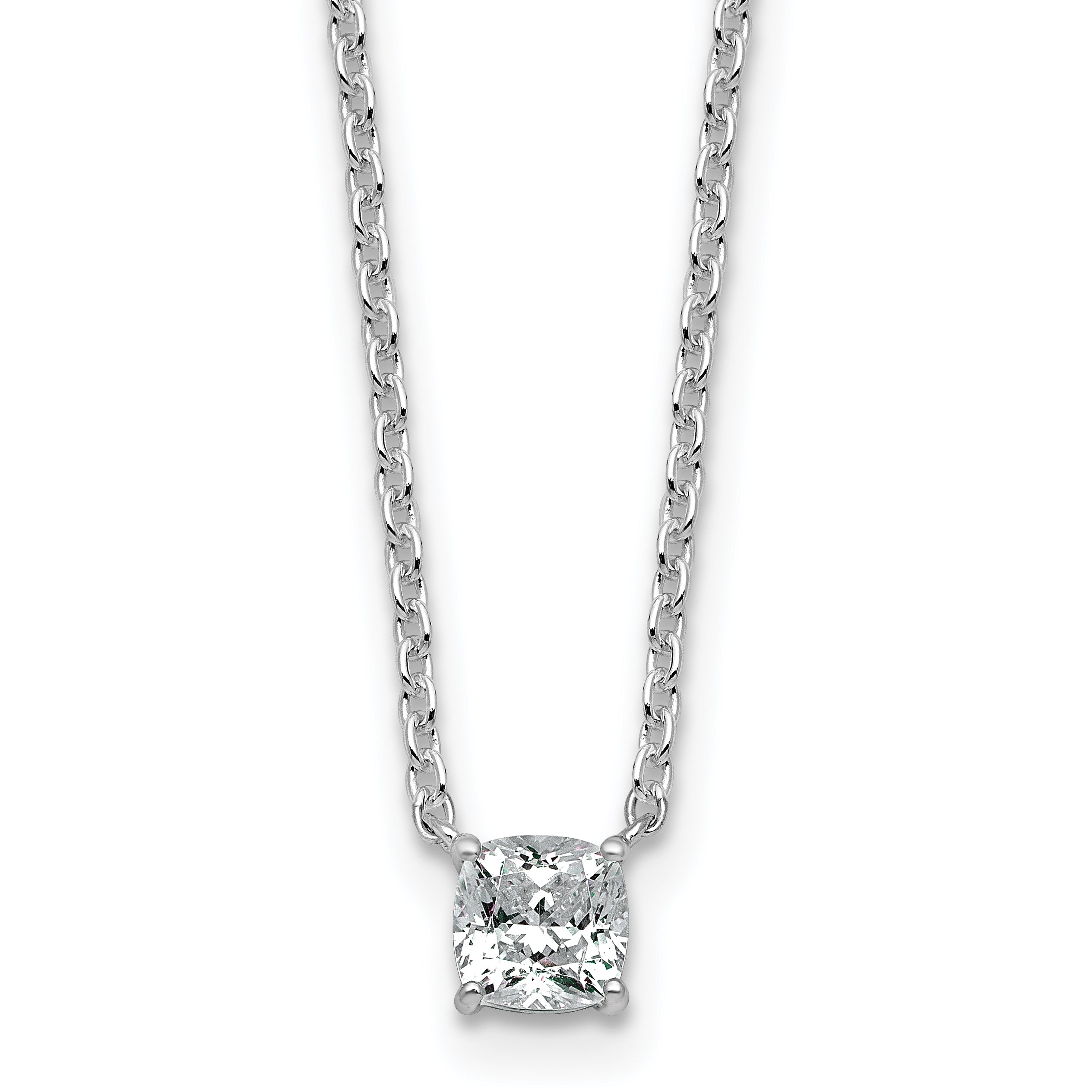 14k White Gold 1/2 carat Lab Grown Diamond VS+ F+ Cushion Complete 18 inch Four Prong Pendant Necklace Main image