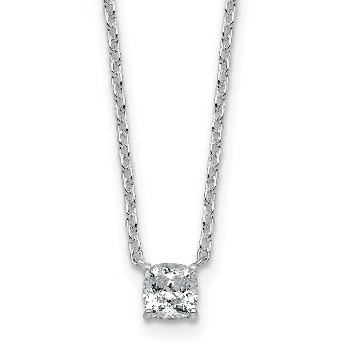 14k White Gold 1/2 carat Lab Grown Diamond VS+ F+ Cushion Complete 18 inch Four Prong Pendant Necklace