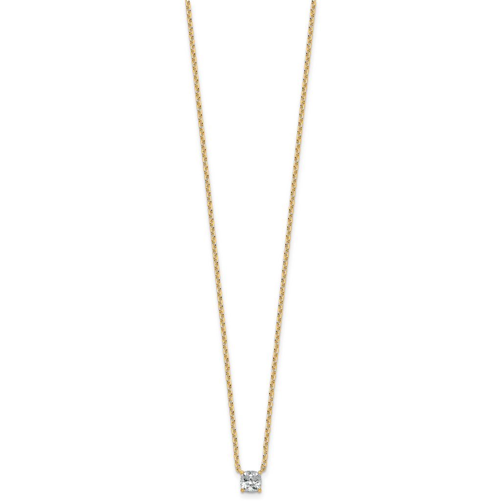 14k 1/2 carat Lab Grown Diamond VS/SI+ G+ Cushion Complete 18 inch Four Prong Pendant Necklace