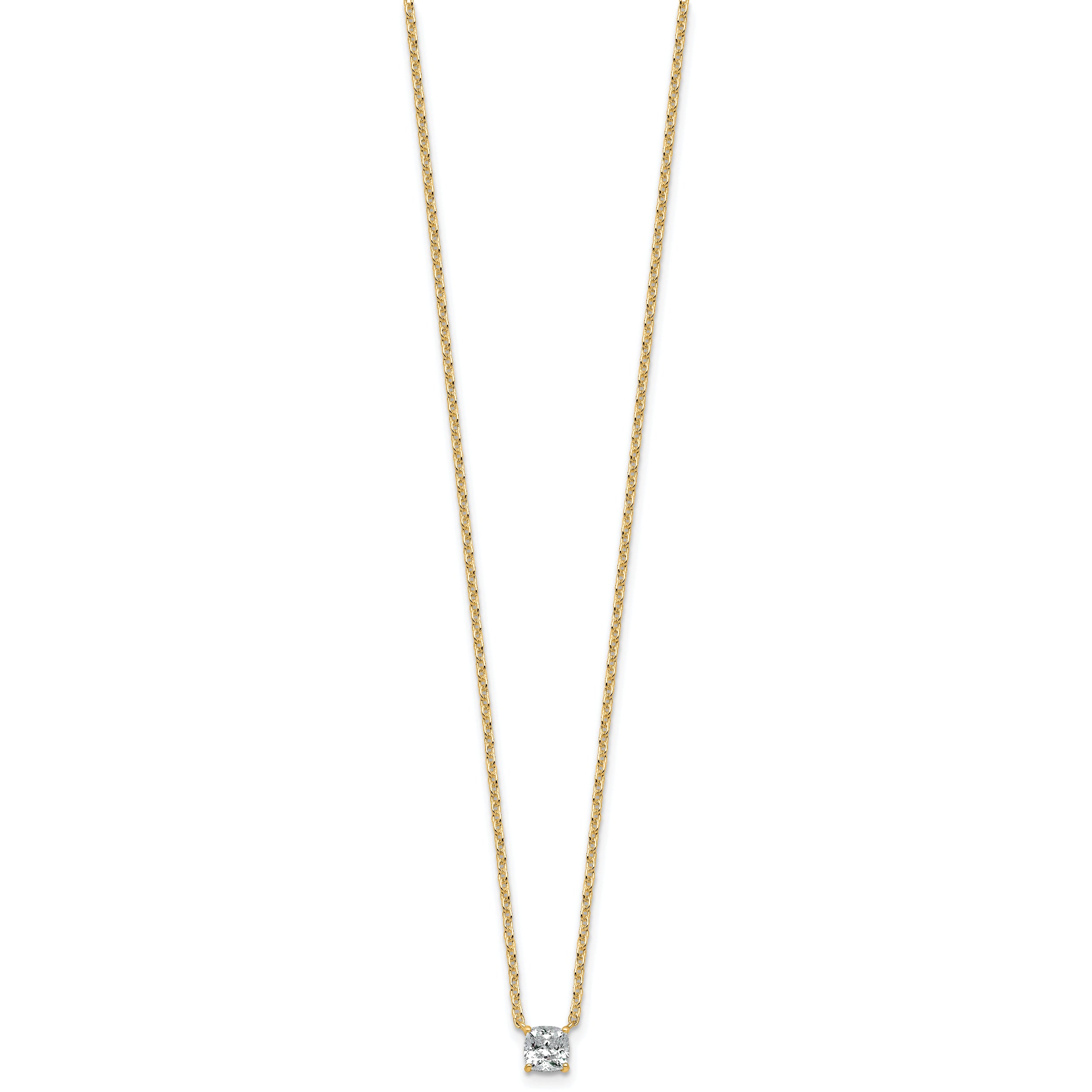 14k 1/2 carat Lab Grown Diamond VS/SI+ G+ Cushion Complete 18 inch Four Prong Pendant Necklace