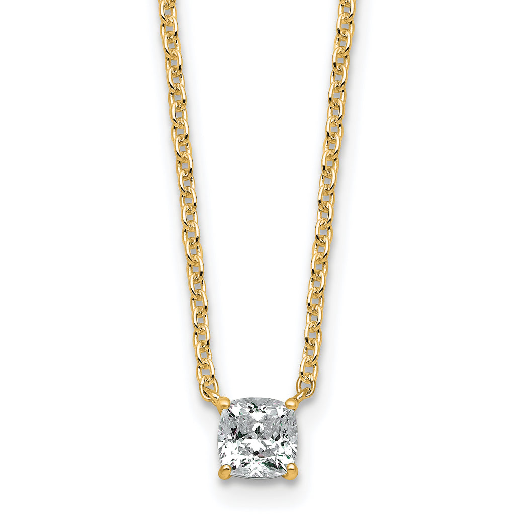 14k 1/2 carat Lab Grown Diamond VS/SI+ G+ Cushion Complete 18 inch Four Prong Pendant Necklace