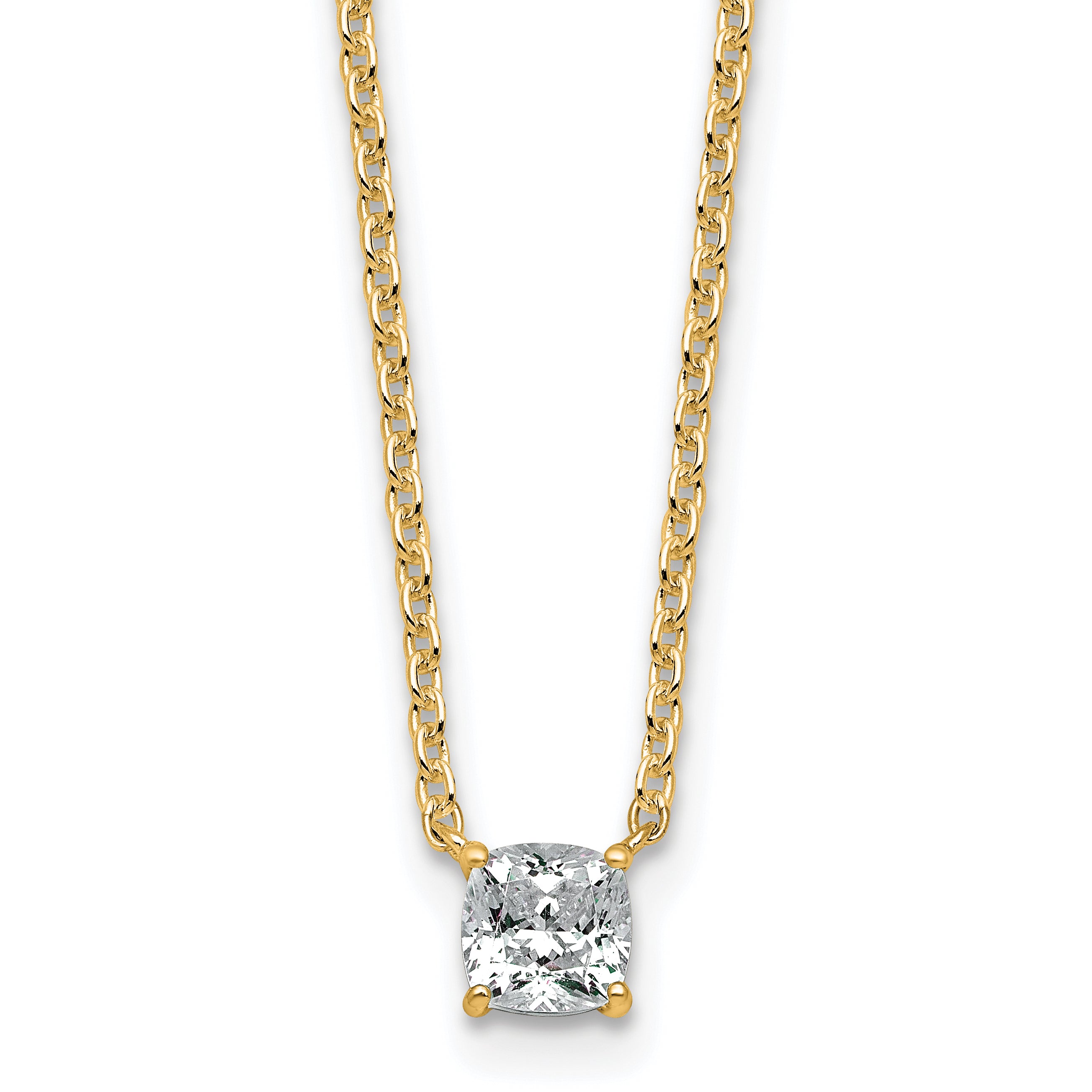 14k 1/2 carat Lab Grown Diamond VS/SI+ G+ Cushion Complete 18 inch Four Prong Pendant Necklace