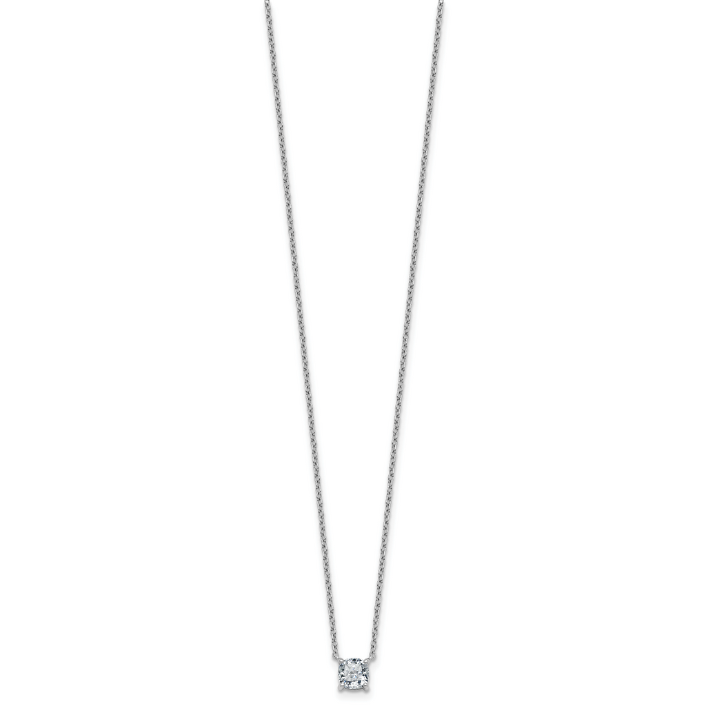 14k White Gold 3/4 carat Lab Grown Diamond VS+ F+ Cushion Complete 18 inch Four Prong Pendant Necklace
