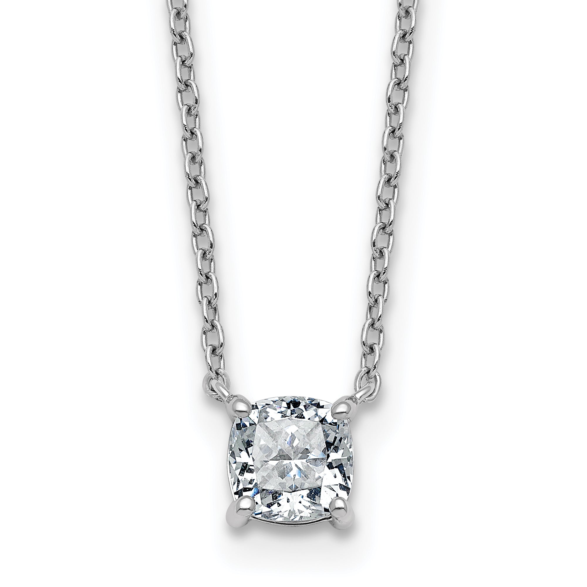 14kw 3/4ct Lab Grown Dia VS+ F+ Cushion Comp 18in Pendant Necklace