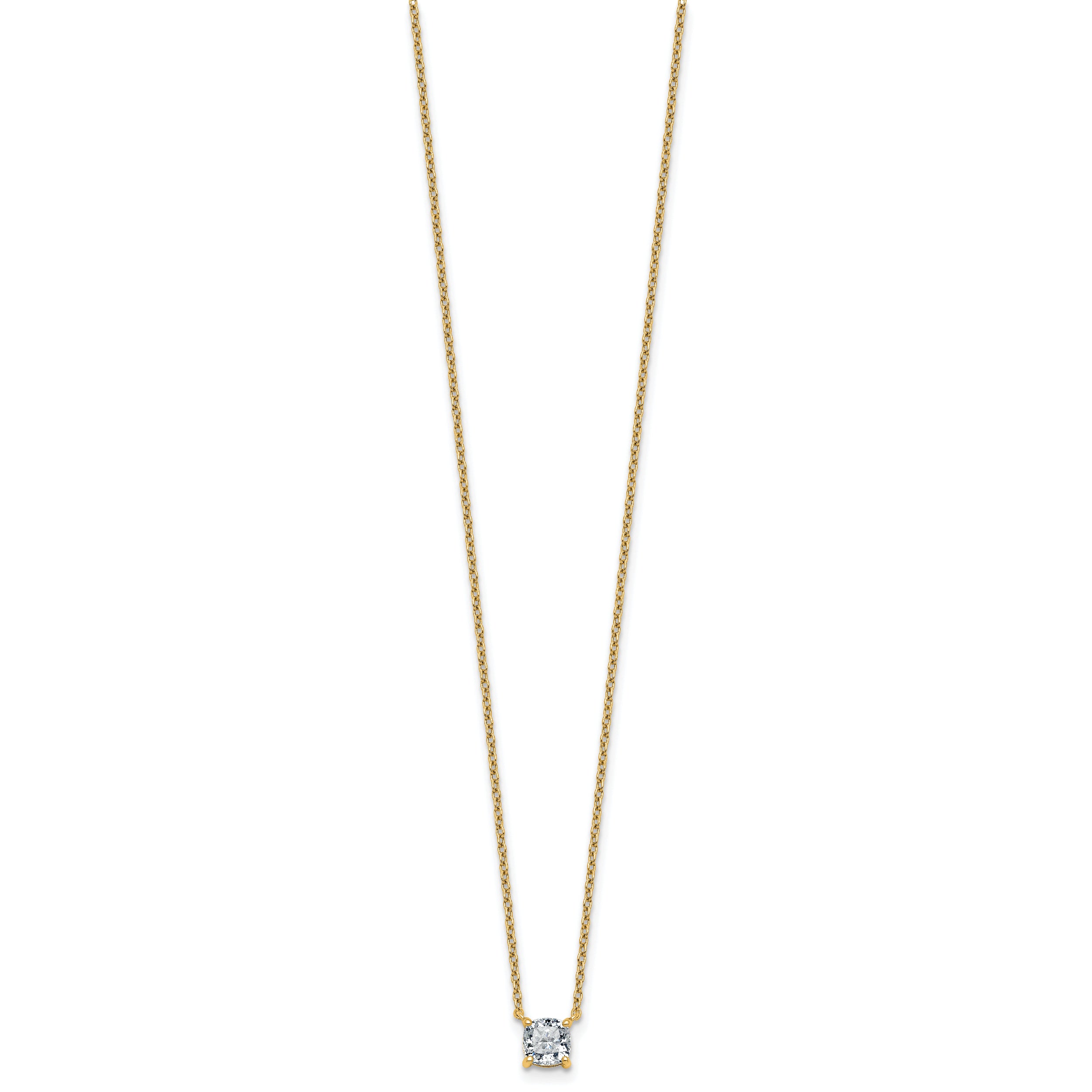 14k 3/4 carat Lab Grown Diamond VS+ F+ Cushion Complete 18 inch Four Prong Pendant Necklace