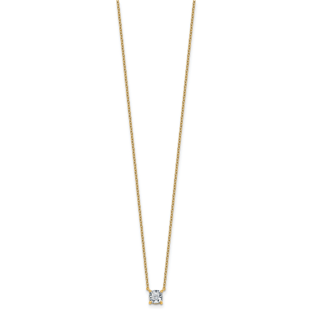 14k 3/4 carat Lab Grown Diamond VS+ F+ Cushion Complete 18 inch Four Prong Pendant Necklace