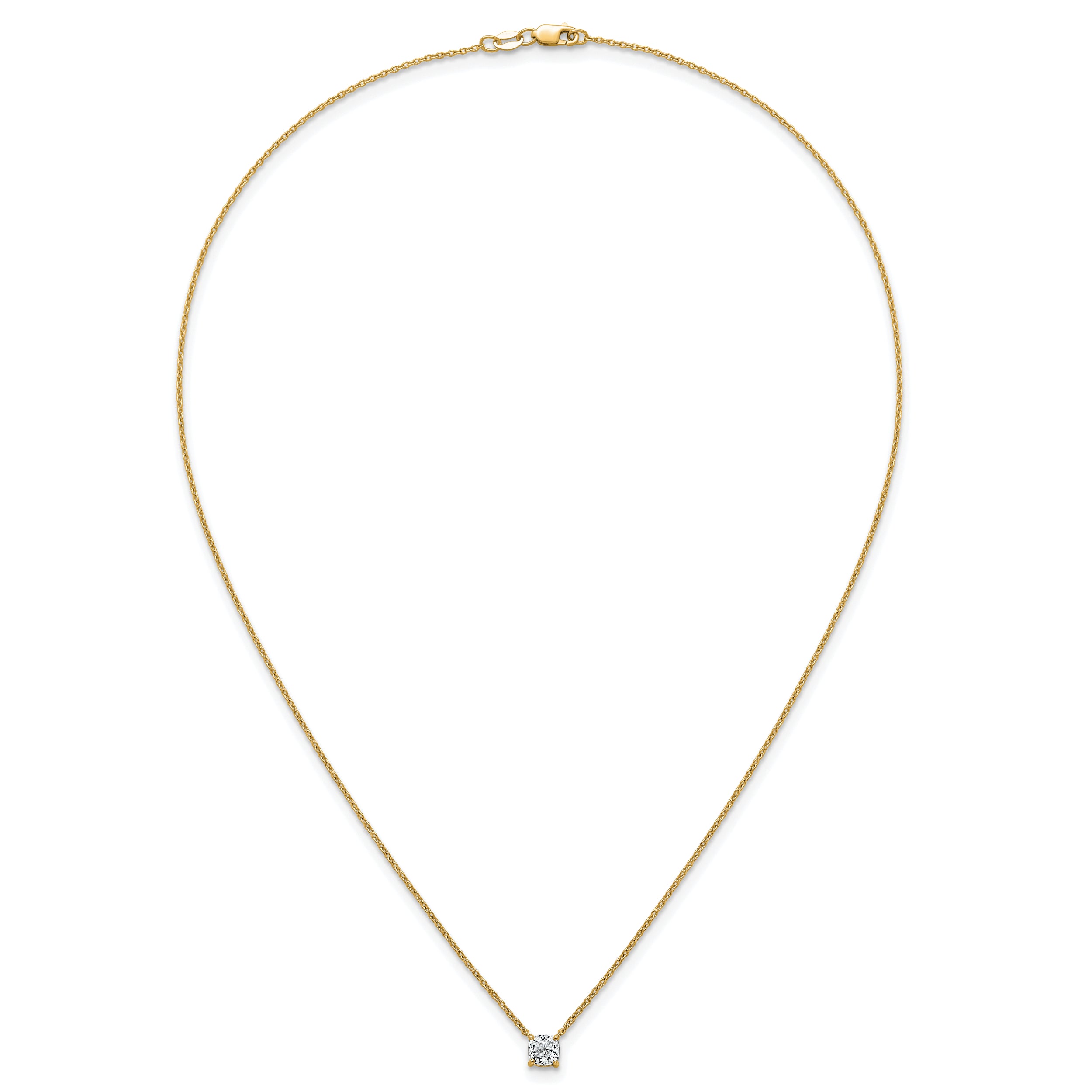 14k 3/4 carat Lab Grown Diamond VS+ F+ Cushion Complete 18 inch Four Prong Pendant Necklace