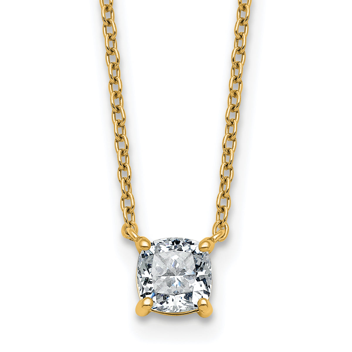 14k 3/4 carat Lab Grown Diamond VS+ F+ Cushion Complete 18 inch Four Prong Pendant Necklace